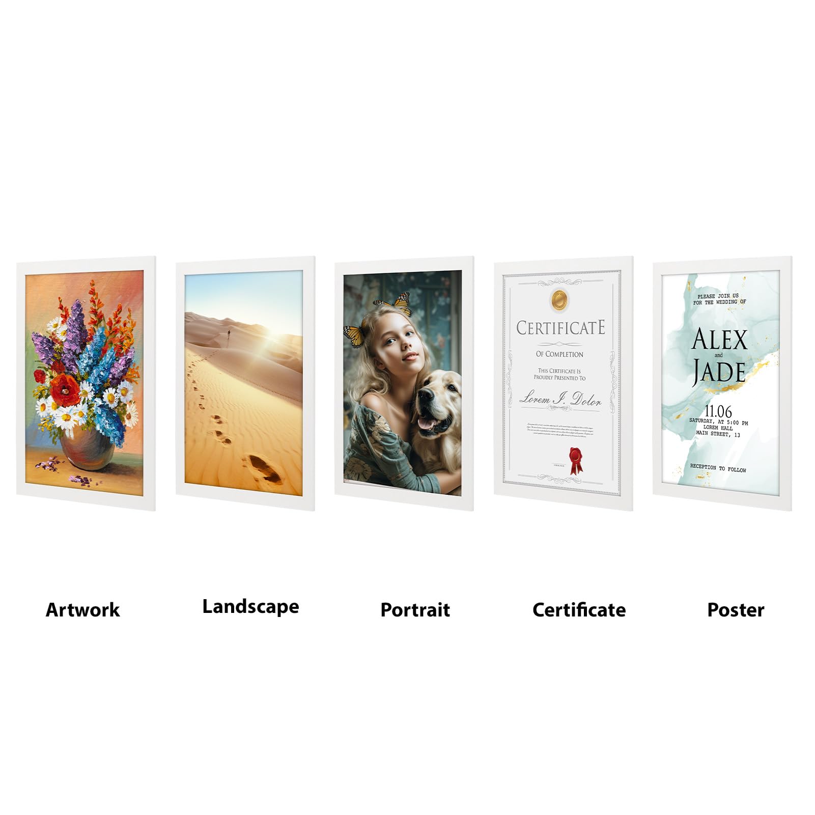 HORLIMER 8.5 x 11 Picture Frame Set of 15, White Photo Frames 8.5 by 11 for Certificate Diploma Document, Wall Hanging or Tablet