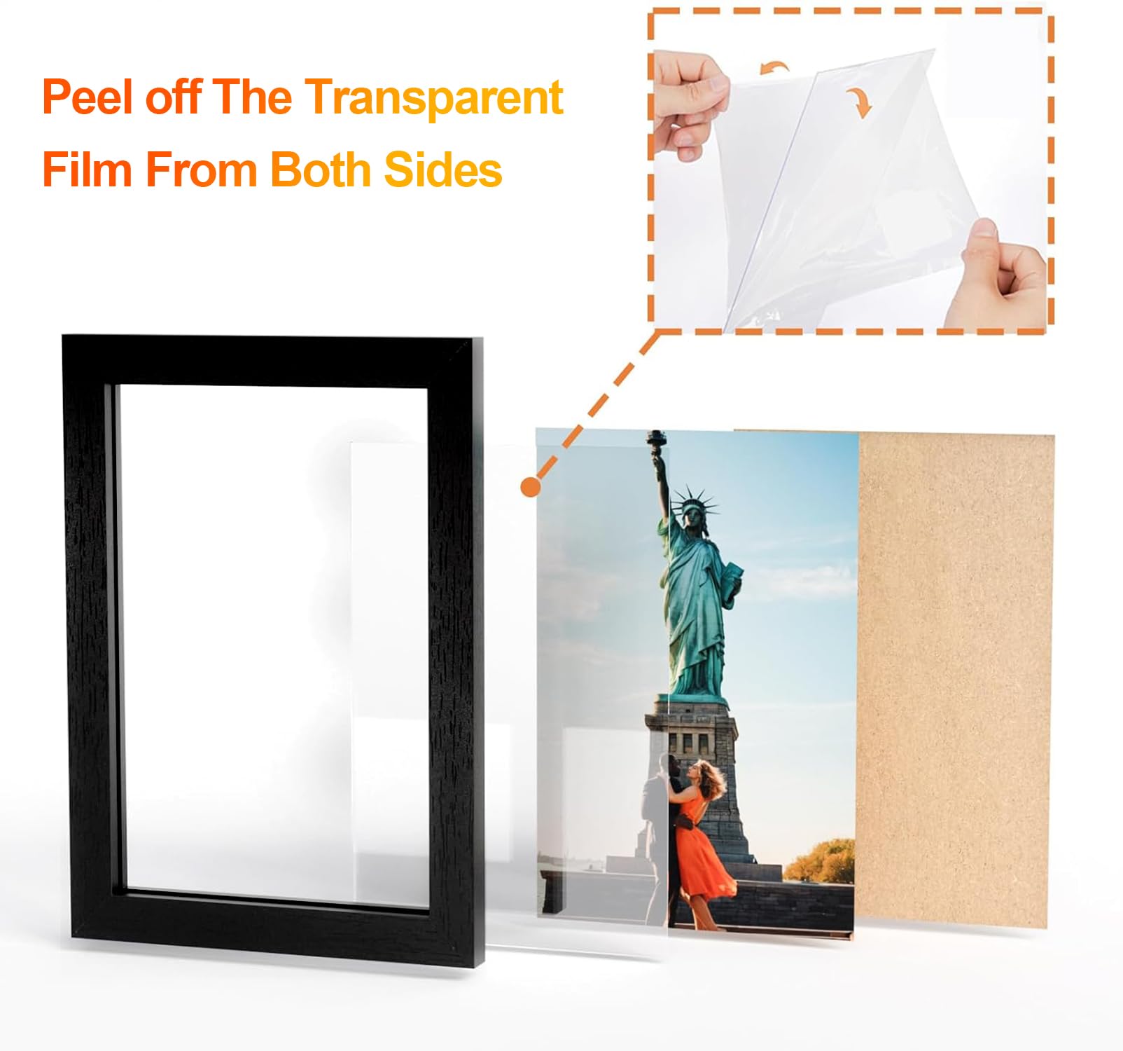 3 Picture Frame, 4x6 & 6x8 Triple Folding Hinged Photo Frames, Rustic Wood Desk Family Photo Collage Stand Vertical on Tabletop