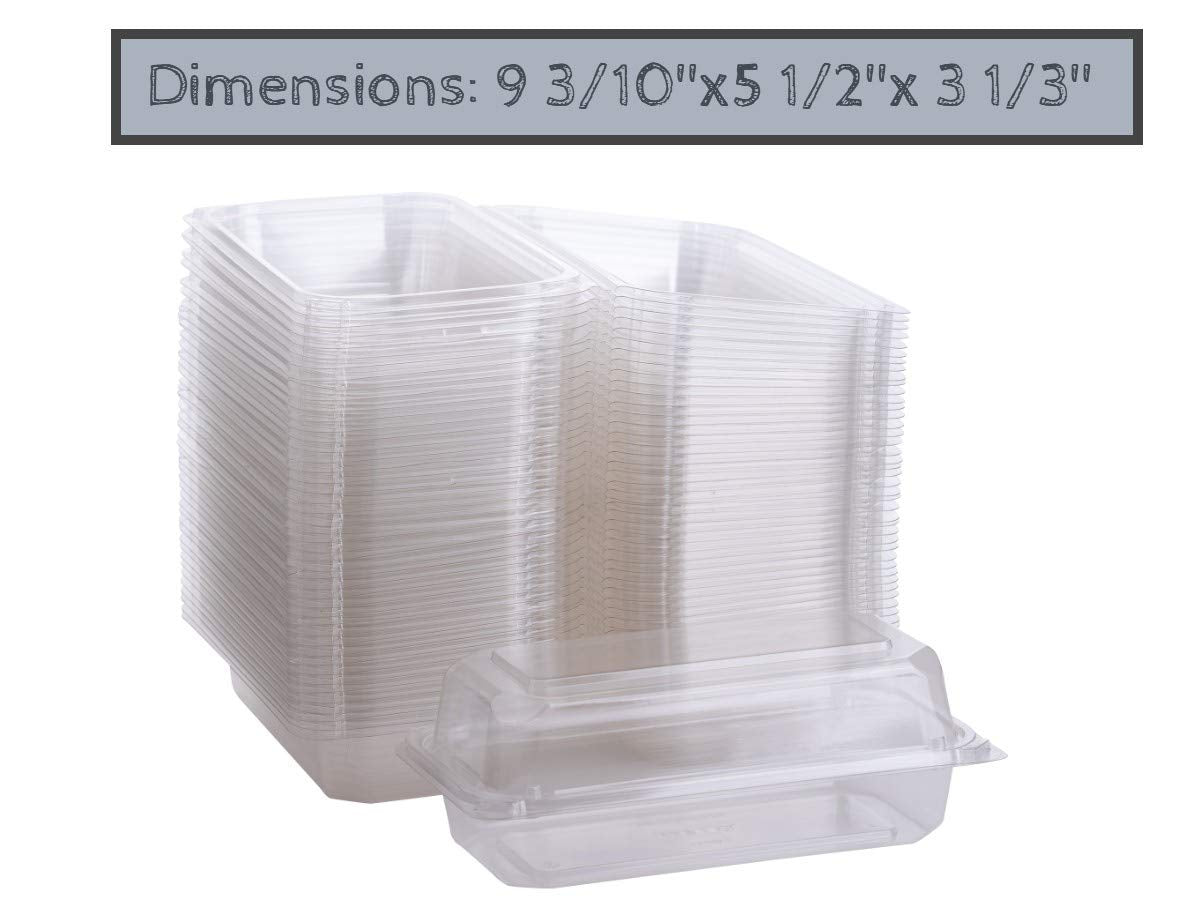 Smygoods Plastic Loaf Container, (Pack Of 25-9 3/10 X 5 1/2 X 3 1/3) Disposable Plastic Sturdy Hinged Loaf Containers