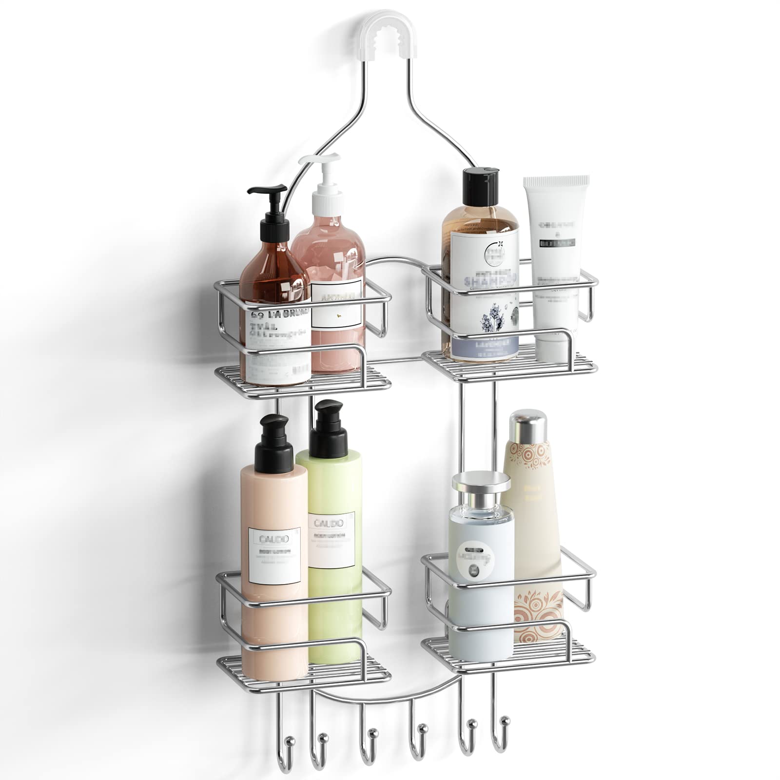 Sriwatana Shower Caddy Organizer Hanging Over Head, Bathroom Shower Rack Hanger With Hooks For Razors - Chrome