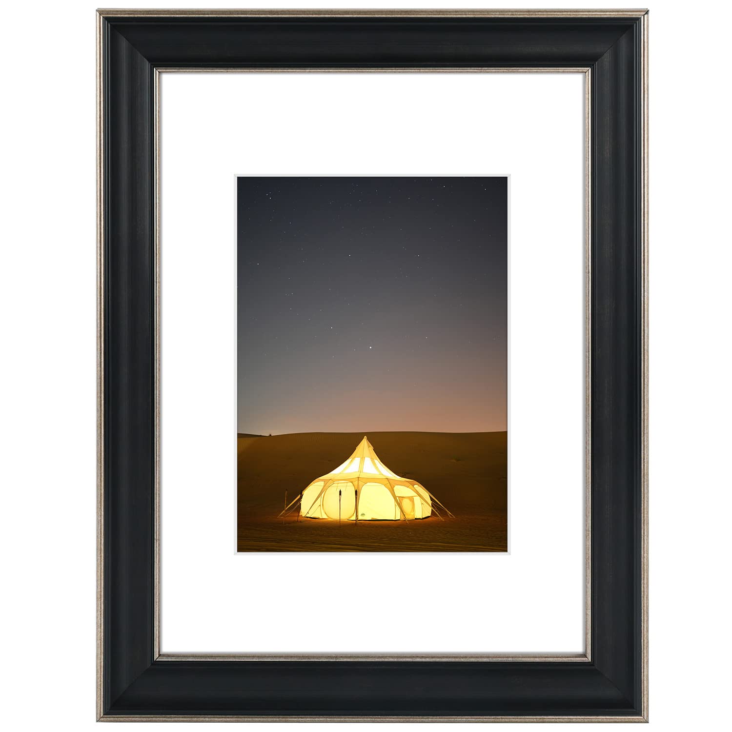 Golden State Art, 9X12 Photo Frame with White Mat for 6X8 Pictures & Real Glass, 1.25-Inch Wide, Antique Black