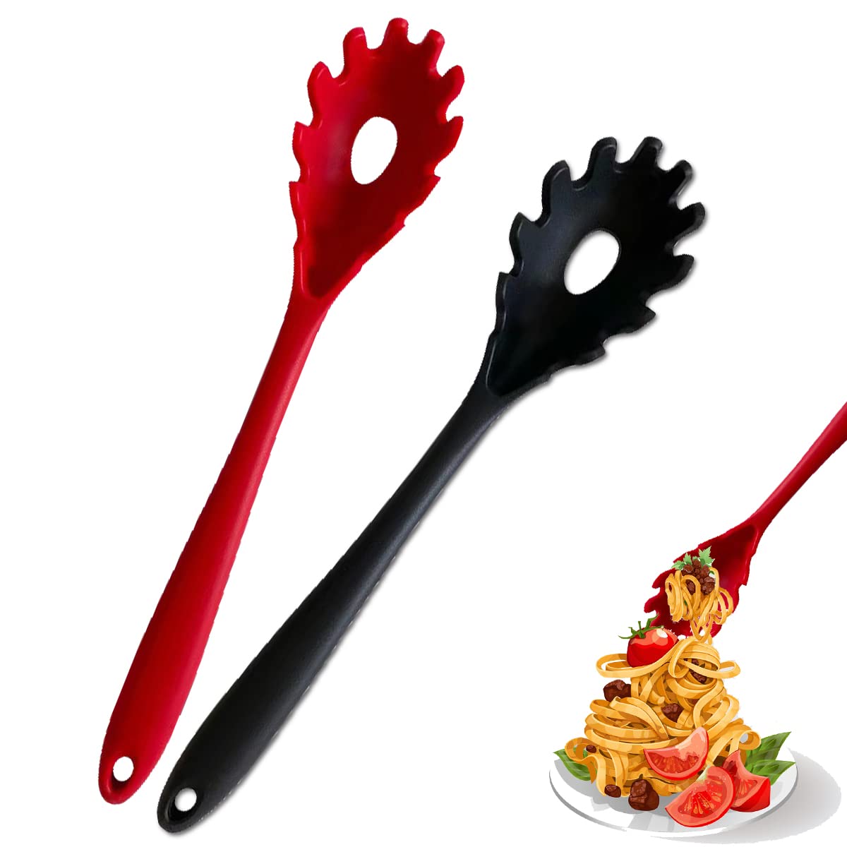 Silicone Pasta Fork, 2Pcs Spaghetti Spoon Pasta Fork High Heat Resistant 480F Hygienic Spaghetti Server Food Grade Pasta Spoon B