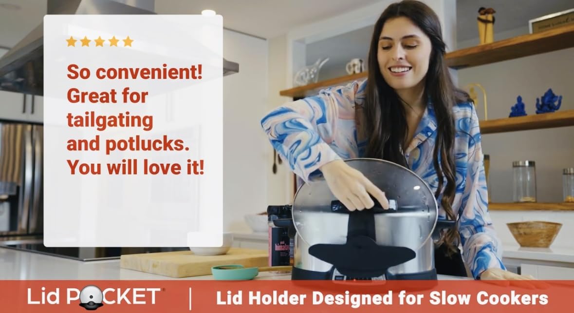Lid Pocket Slow Cooker Lid Holder - Plastic Kitchen Organizer, 1 Pack, Black, Fits Most Crocks, Keeps Countertops Clean