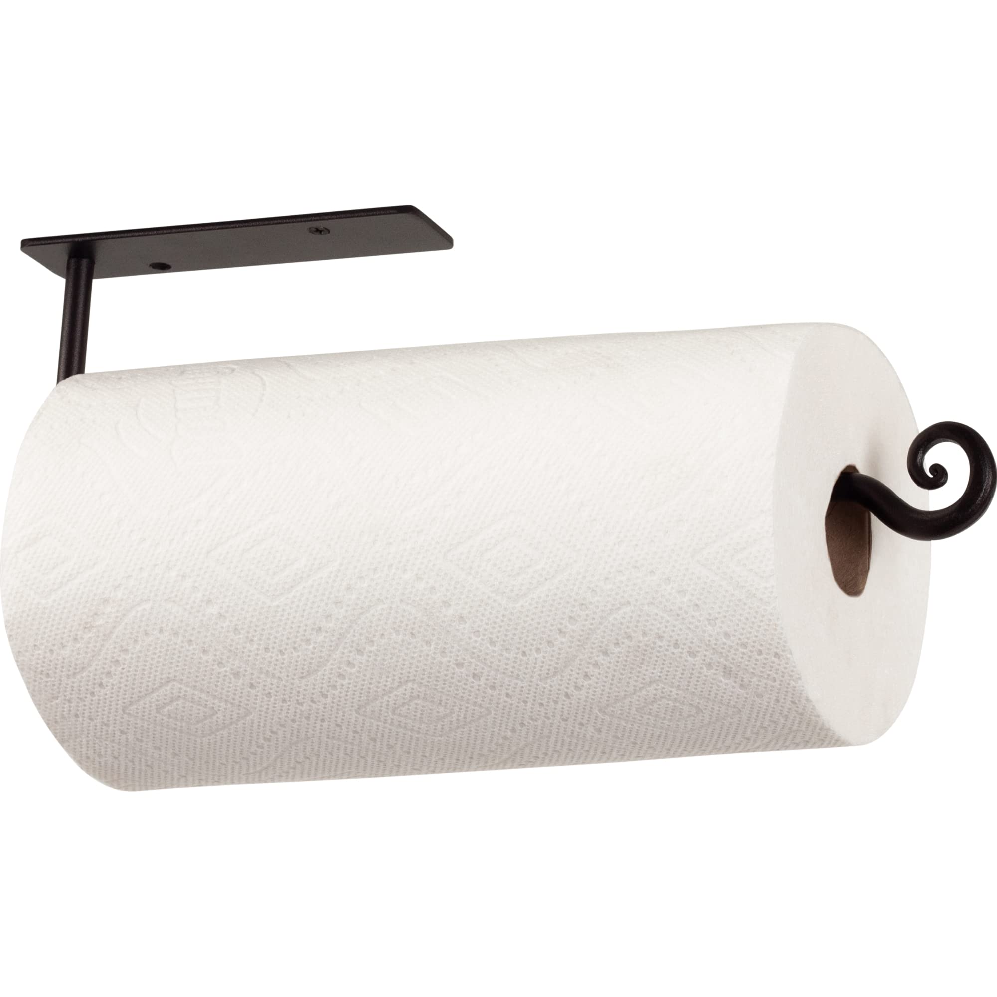 Rtzen Under Cabinet Paper Towel Holder - Wrought Iron Cute Black Farmhouse Decor Inside Cabinet Or Under Counter - Paper Towel H