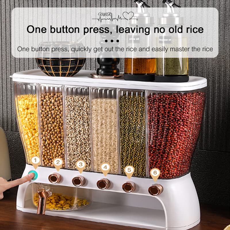 M&R, Dry Food Dispenser, Rice Container, Bulk Food Storage, Grain Canisters - 6 Grid, Moisture Proof/Airtight Dry Food Storage C