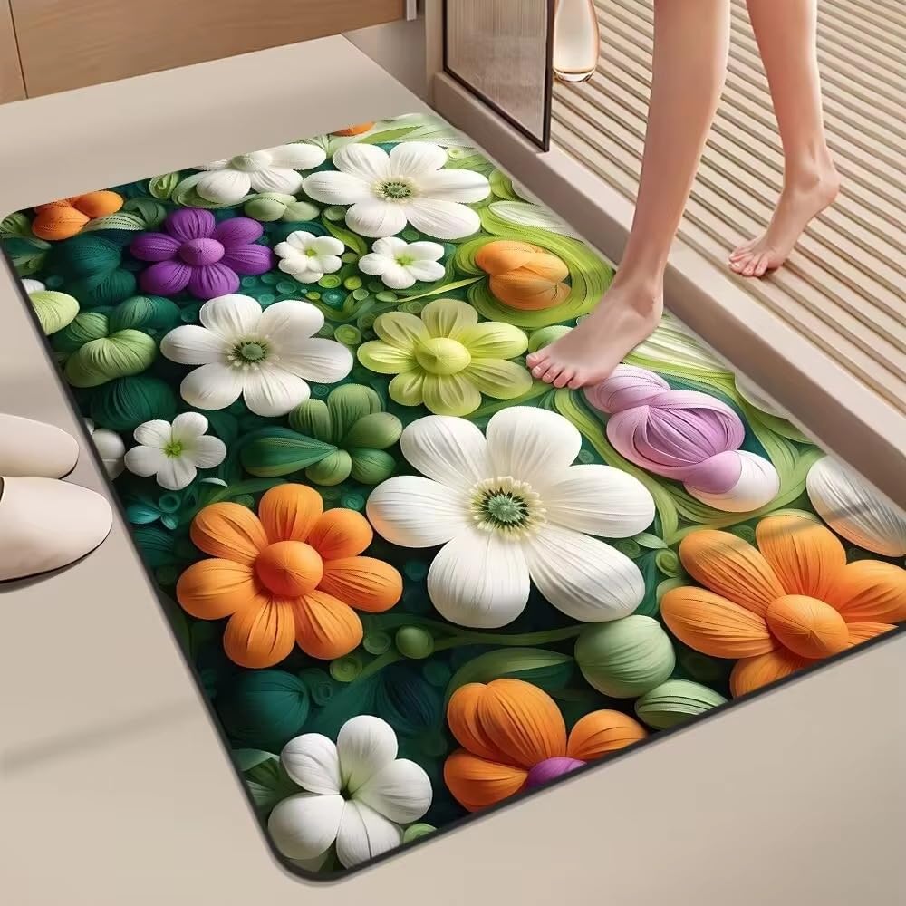 Vhkd Polyvinyl Chloride Water Absorbent Rectangular Mats For Bathroom Kitchen Door Mat Anti Slip Skid Bath Mat 58X38Cm (Design 3