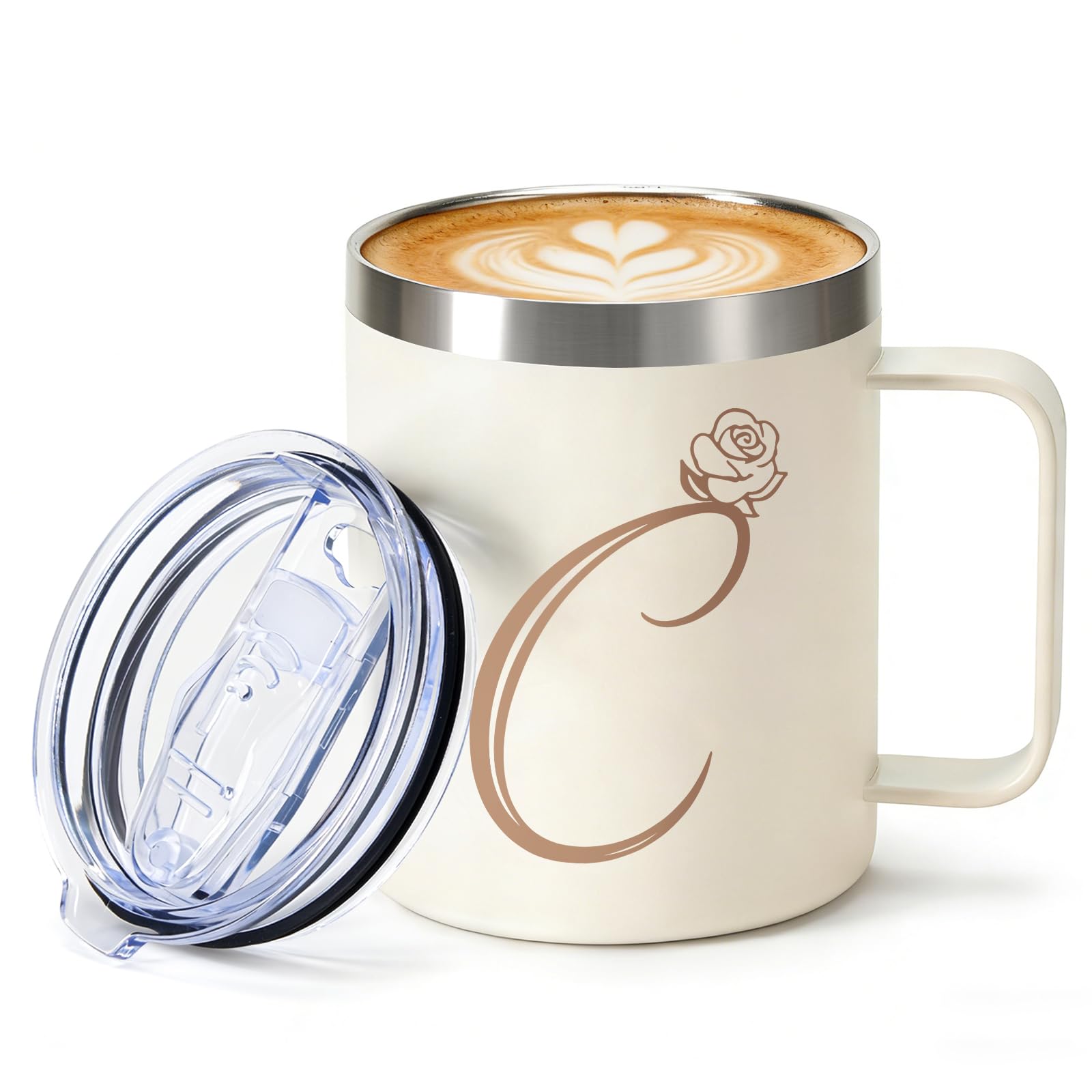 12oz Insulated Coffee Mug with Handle and Lid, Stainless Steel Spill Proof Travel Mugs, Personalized Monogrammed AZ Floral Doub
