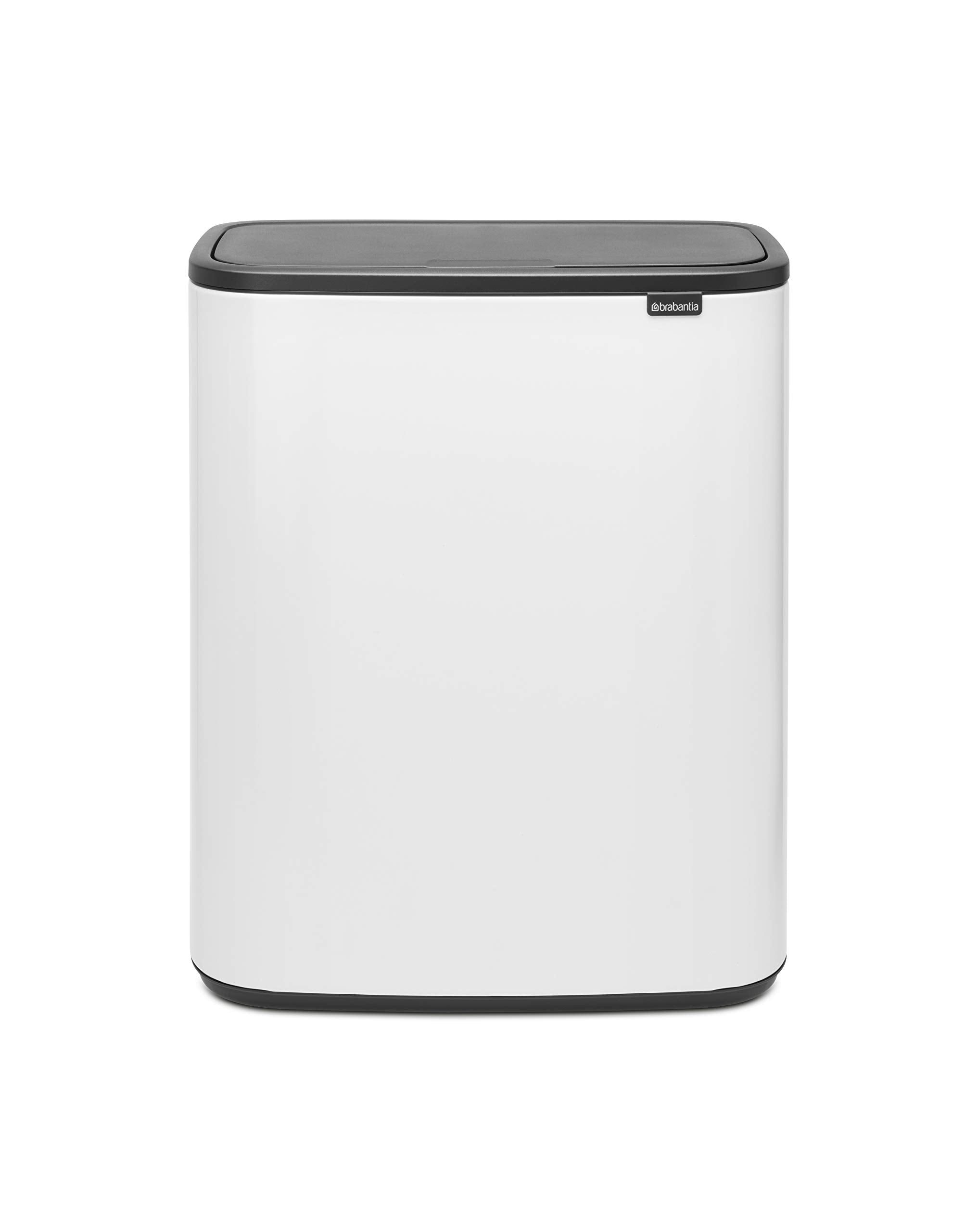 Brabantia Bo Touch Top Trash Can - 1 X 16 Gal Bucket (White) Soft Open/Close Kitchen Garbage & Recycling Can With Removable Comp