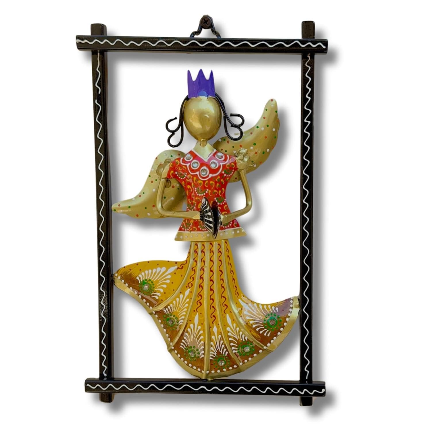 Rsn 3 Rajasthani Pari Musician Wall Hangings For Home Decoration, Metal Wall Art Frame Wall Sculpture For Living Room, Wall Hang