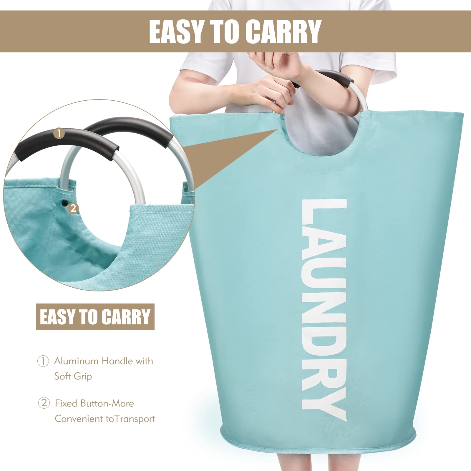 DOKEHOM 90L Large Laundry Basket  collapsible Laundry Bag  Freestanding Tall clothes Hamper  Foldable Washing Bin (Light Blue)
