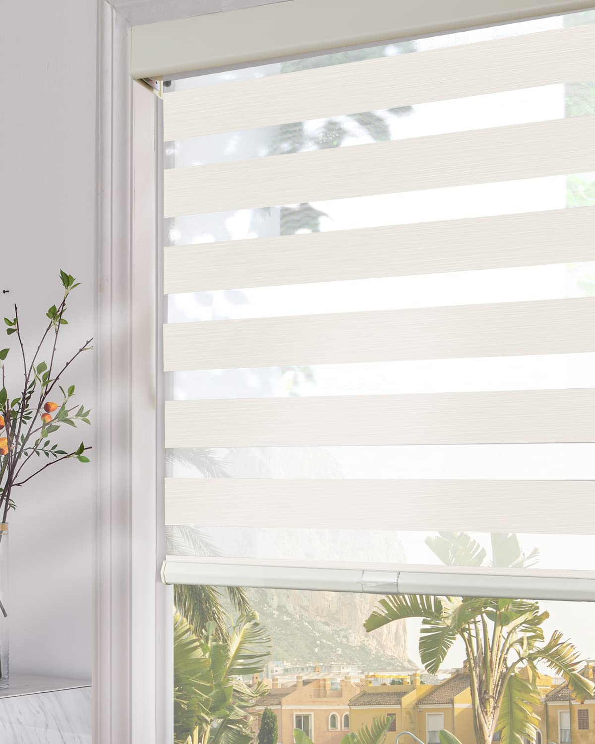 Persilux Cordless Zebra Blinds for Windows (24 W x 72 H, Beige) with Upgraded Cassette Free-Stop Light Filtering Dual Layers She