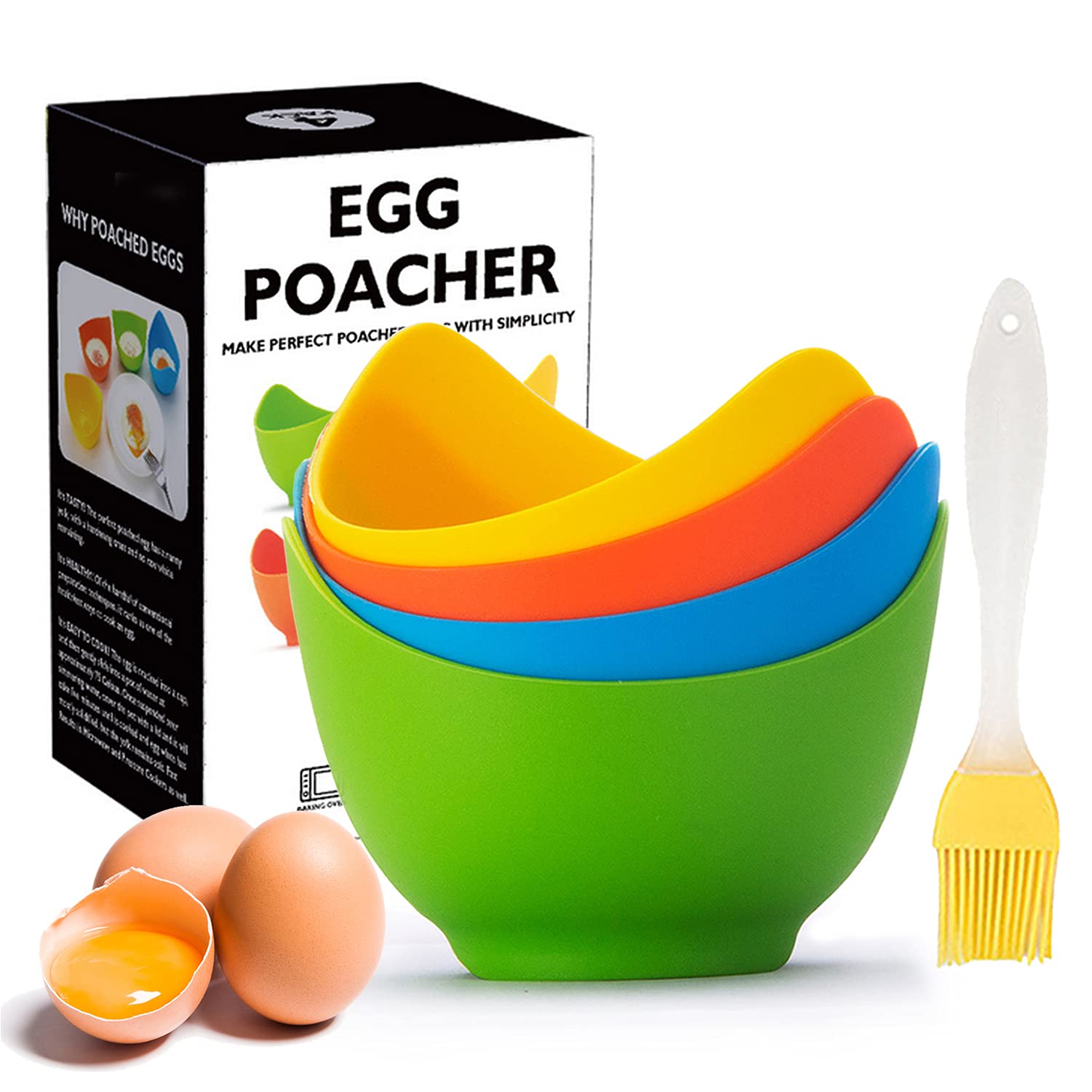 Egg Poacher - Krgmnhr Poached Egg Cooker With Ring Standers, Silicone Egg Poacher Cup For Microwave Or Stovetop Egg Poaching, Wi