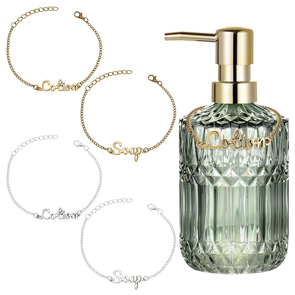 Olycraft 4 Pcs Soap Chain Labels Lotion And Soap Dispenser Chain Labels Gold Silver Soap Tags Lotion Bottle Tags For Farmhouse R