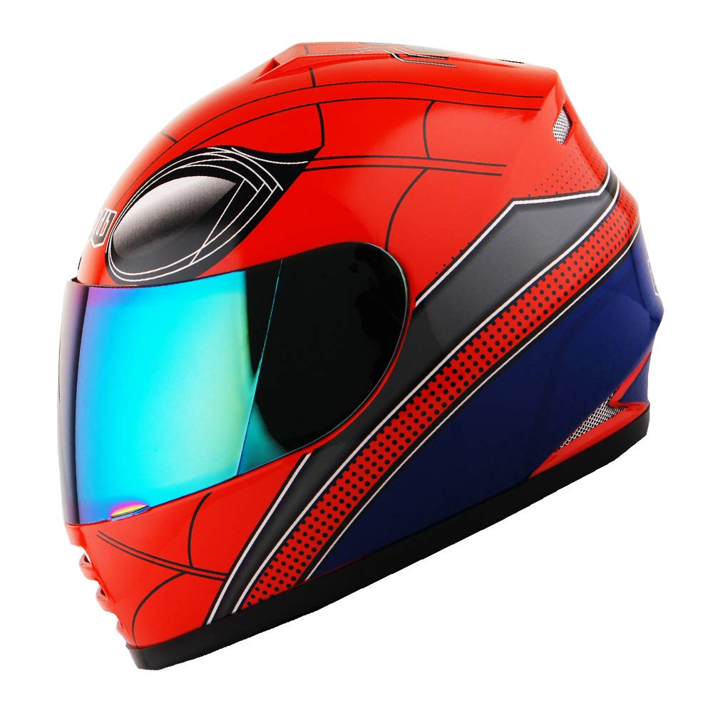 Wow Motorcycle Full Face Helmet Street Bike Bmx Mx Youth Kids Spider Red