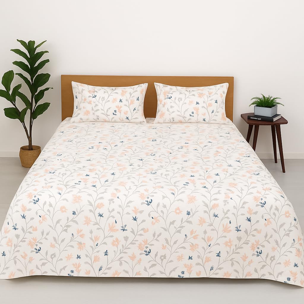 Bhoomi Impex Single Bedsheet With 2 Pillow Covers | Wrinkle Resistant Bedding For Single Bed | Stylish Pink White Waverly Print 