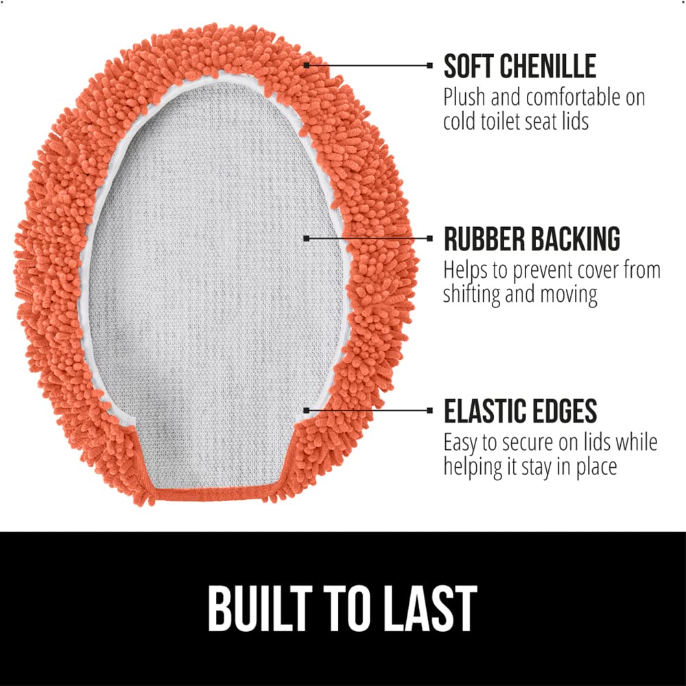 Gorilla Grip Soft Chenille Bathroom Toilet Lid Cover, Machine Washable Seat Covers, 17.5X15, Stays In Place Rubber Backing, Fits