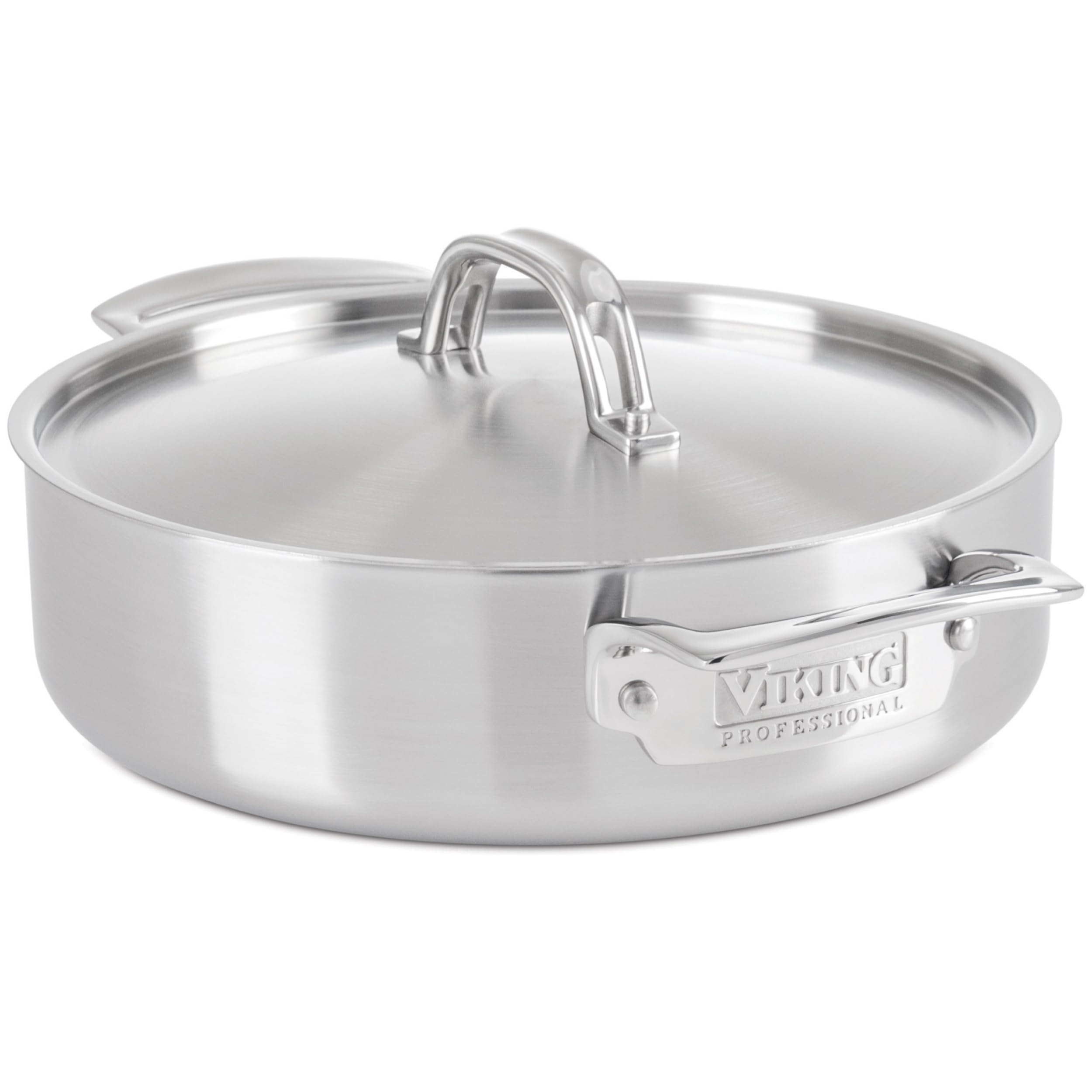 Viking 5-Ply Stainless Steel Casserole Pot with Lid, 3.4 Quart Cookware, Dishwasher and Oven Safe, Induction Ready, Satin Finish
