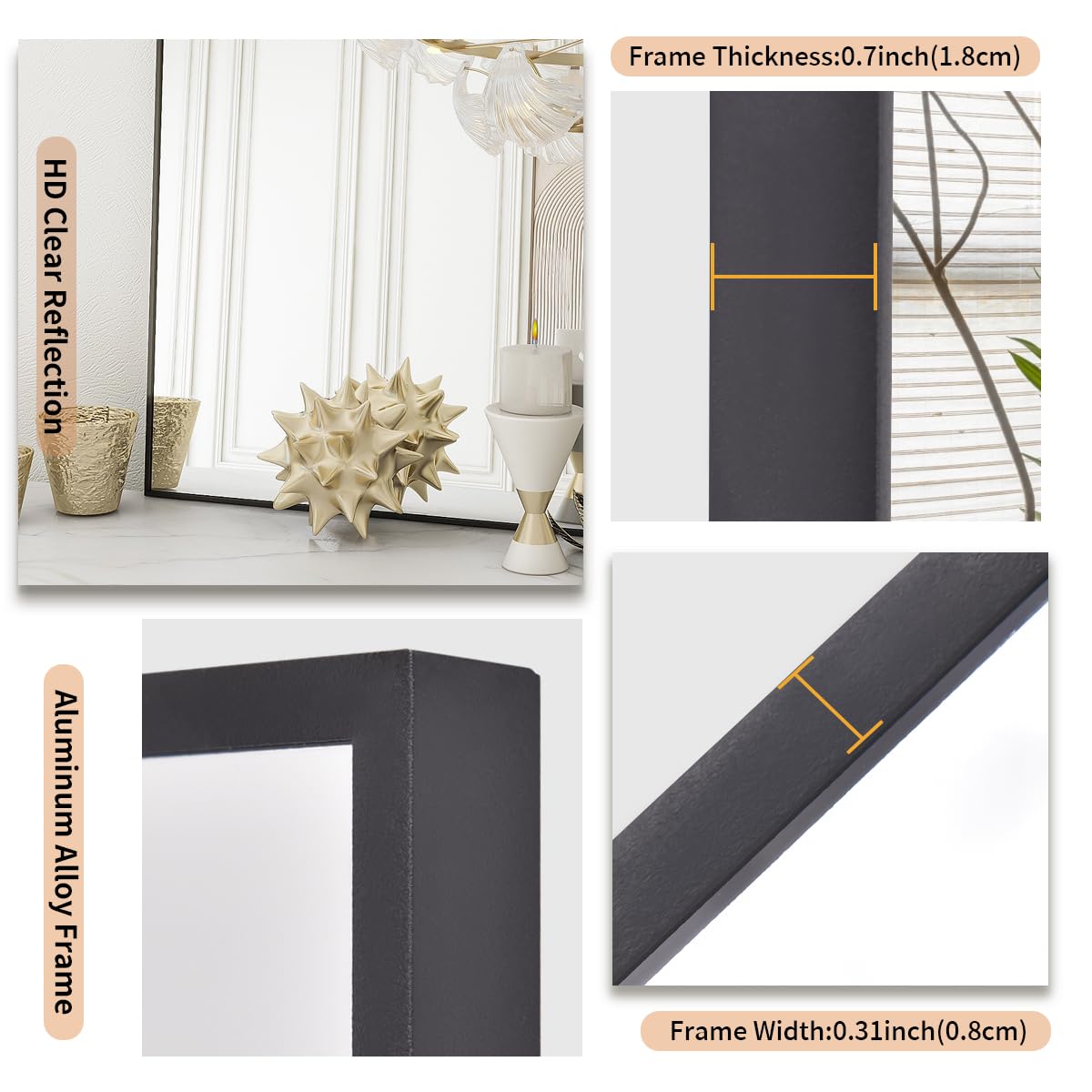 Koonmi Black Rectangle Wall Mirror, 20X30 Inch Bathroom Mirror, Aluminum Frame Vanity Mirror For Entryway, Living Room, Bedroom
