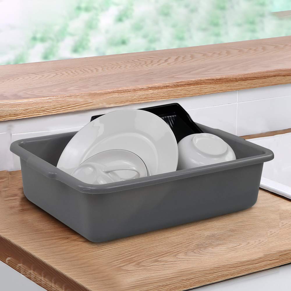 Waikhomes Set Of 4 Plastic Bus Boxes, Commercial Bus Tote/Bus Tub, Grey (8 L)