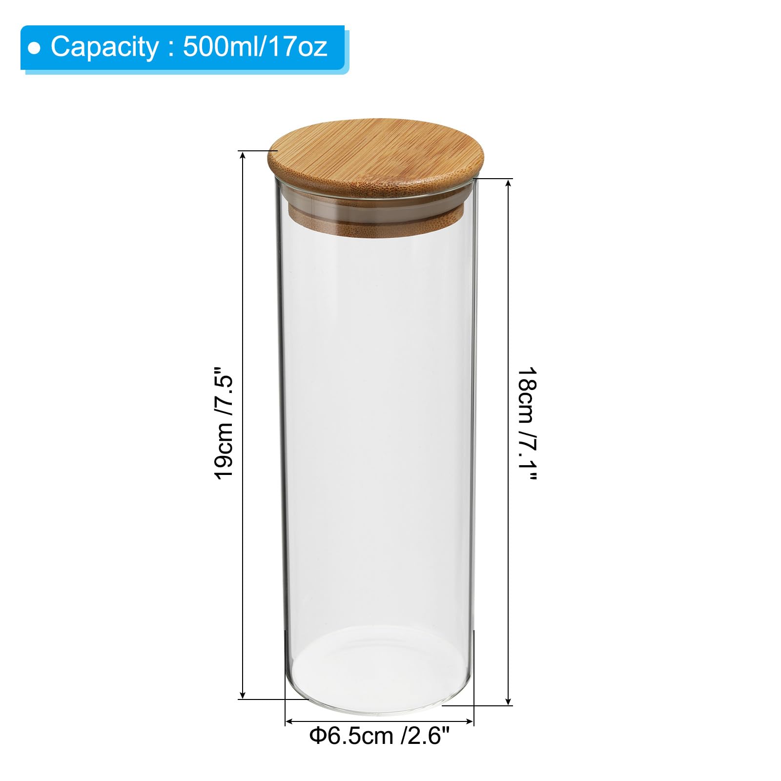 Patikil 17 Oz Glass Jar With Airtight Bamboo Lid, 2 Pack Glass Kitchen Container Clear Food Storage Jar For Nuts Sugar Coffee Be