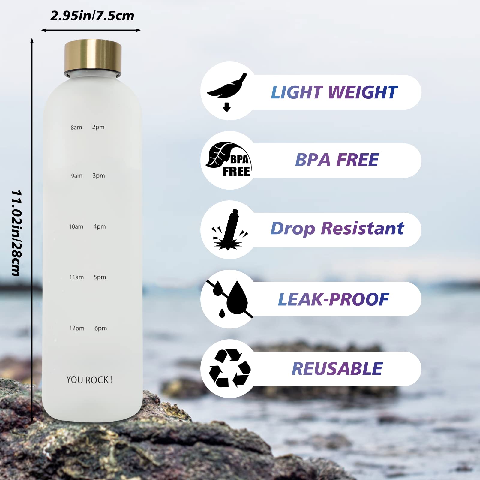 Zakvop 32Oz Water Bottle With Times To Drink, Lightweight Motivational Water Bottle With Time Marker, Bpa Free Reusable Water Bo