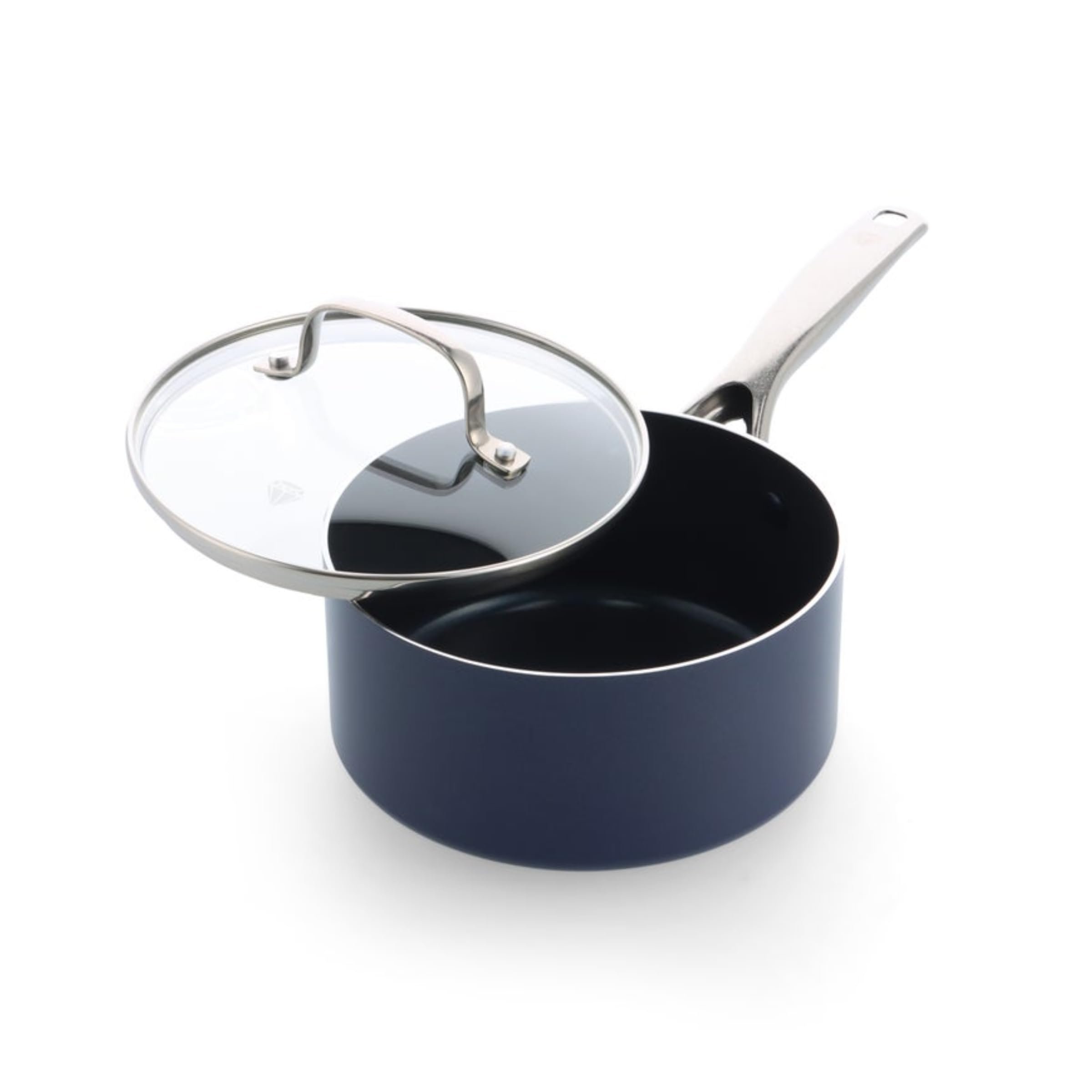Blue Diamond Induction Diamond Ceramic NonStick 18 cm / 2.13 Litre Saucepan with Glass Lid, PFASFree, Induction Safe, Dishwash