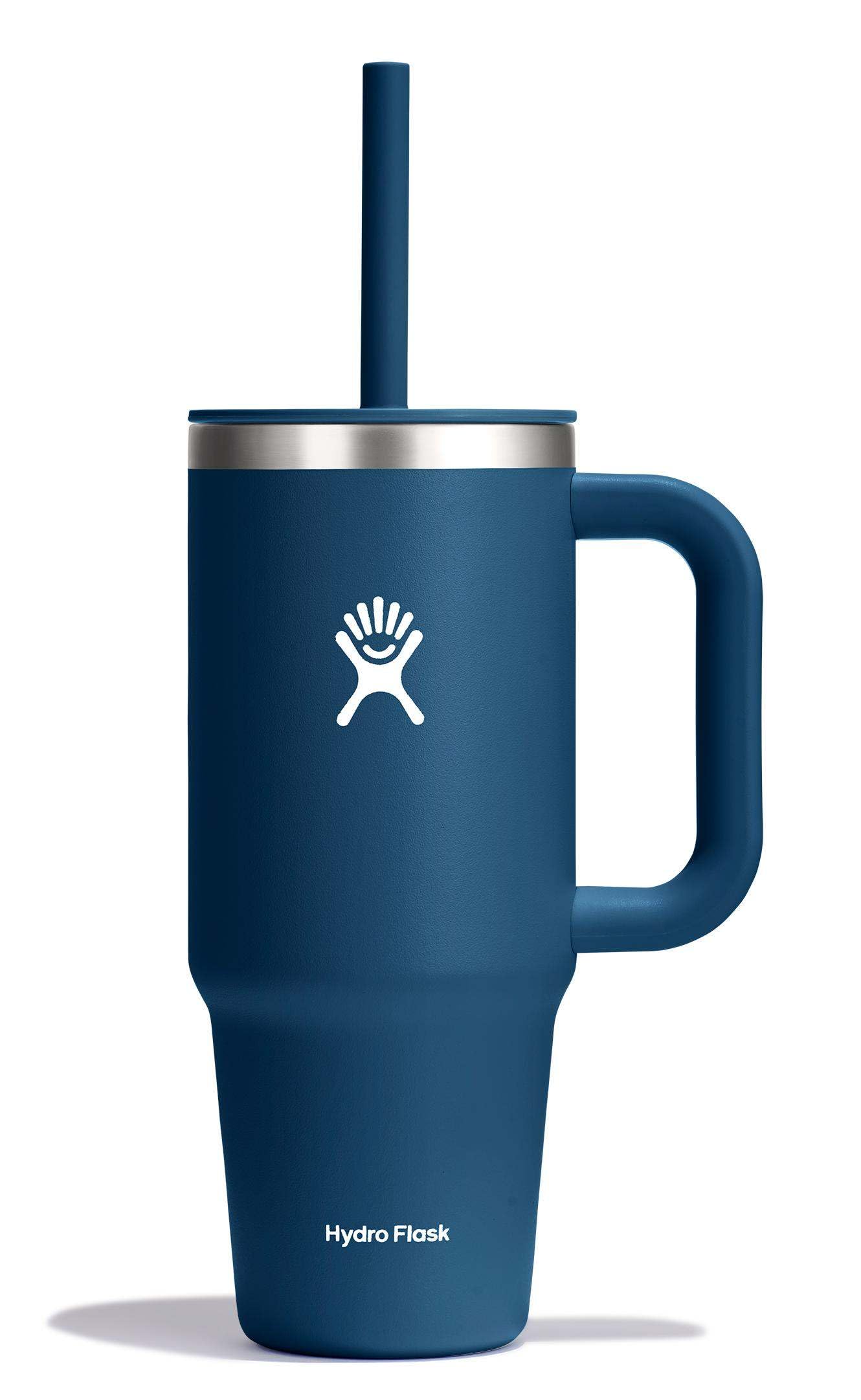 Hydro Flask Travel Tumbler with Handle, Lid and Straw - Insulated Stainless Steel in 24 Oz Indigo