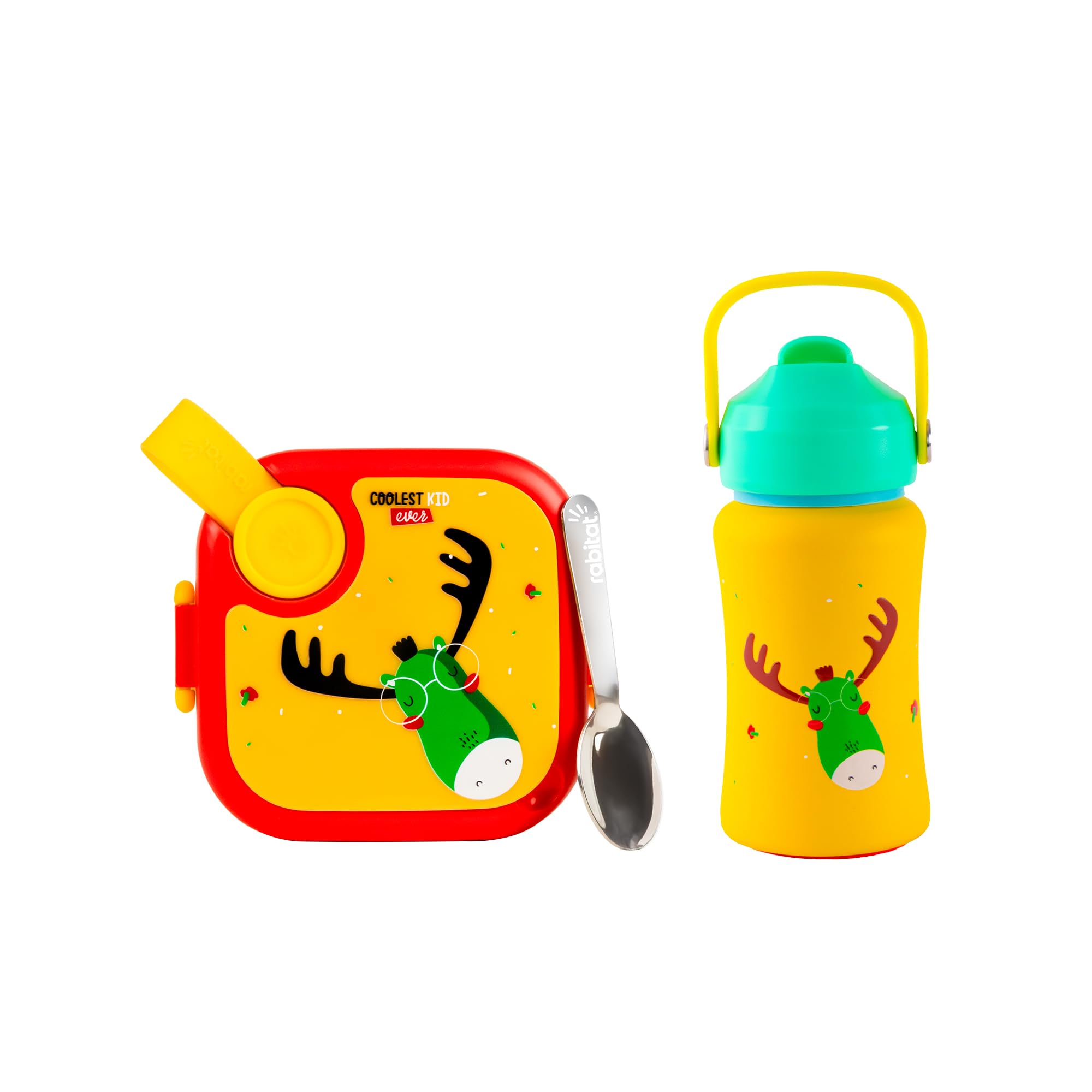 Rabitat Playdate Squad Combo Stainless Steel Lunchbox 500 Ml And Water Bottle Sipper 350 Ml | Gift Box For School Kids | Tiffin 