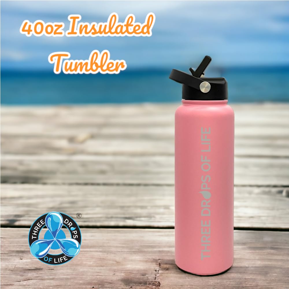 Double Wall Stainless Steel 40Oz Water Bottle, Vacuum Insulated For Best Hot And Cold Liquids, Flip Top Lid With Straw, Strong F