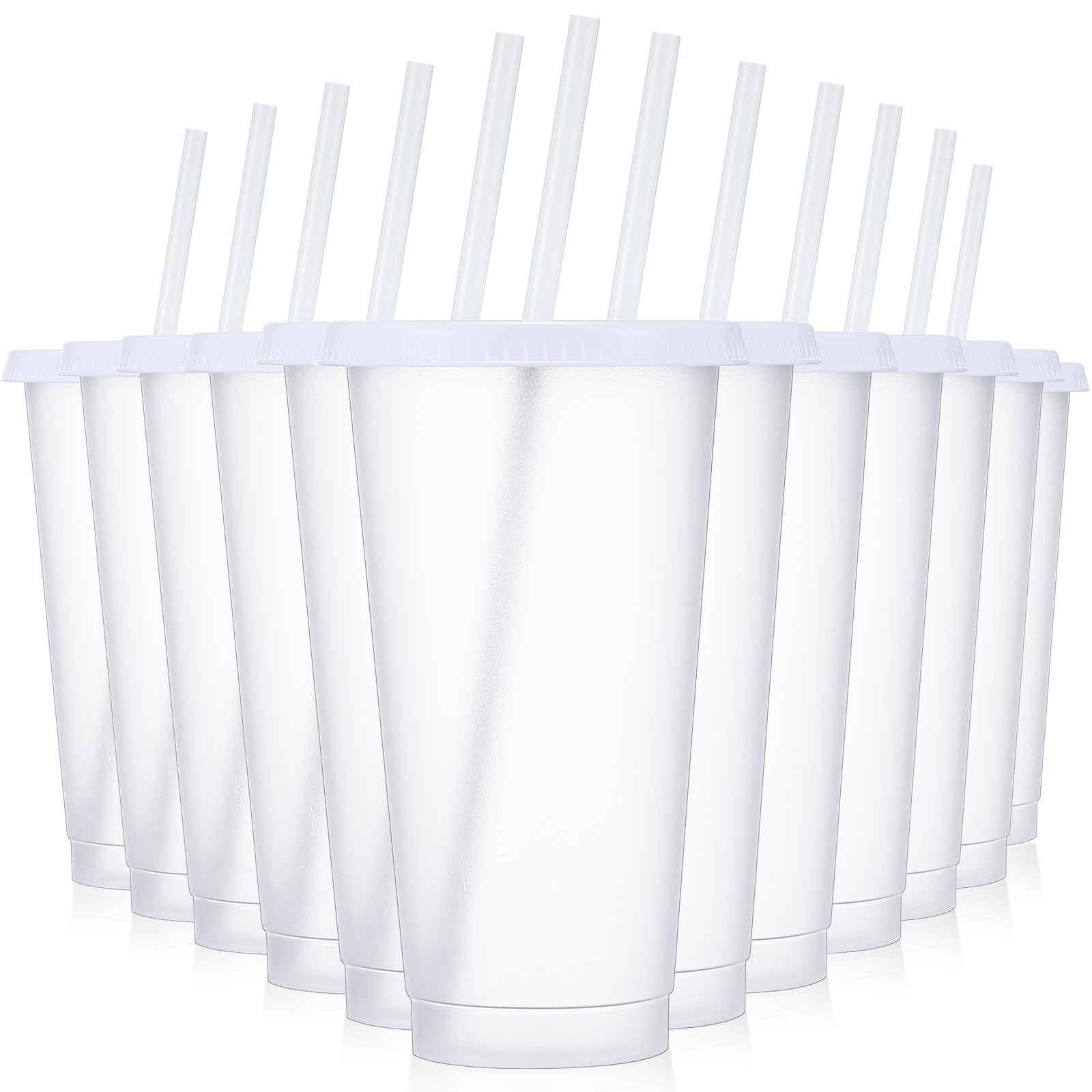 Mifoci 12 Pcs Plastic Tumbler with Lids and Straws, 24oz, White