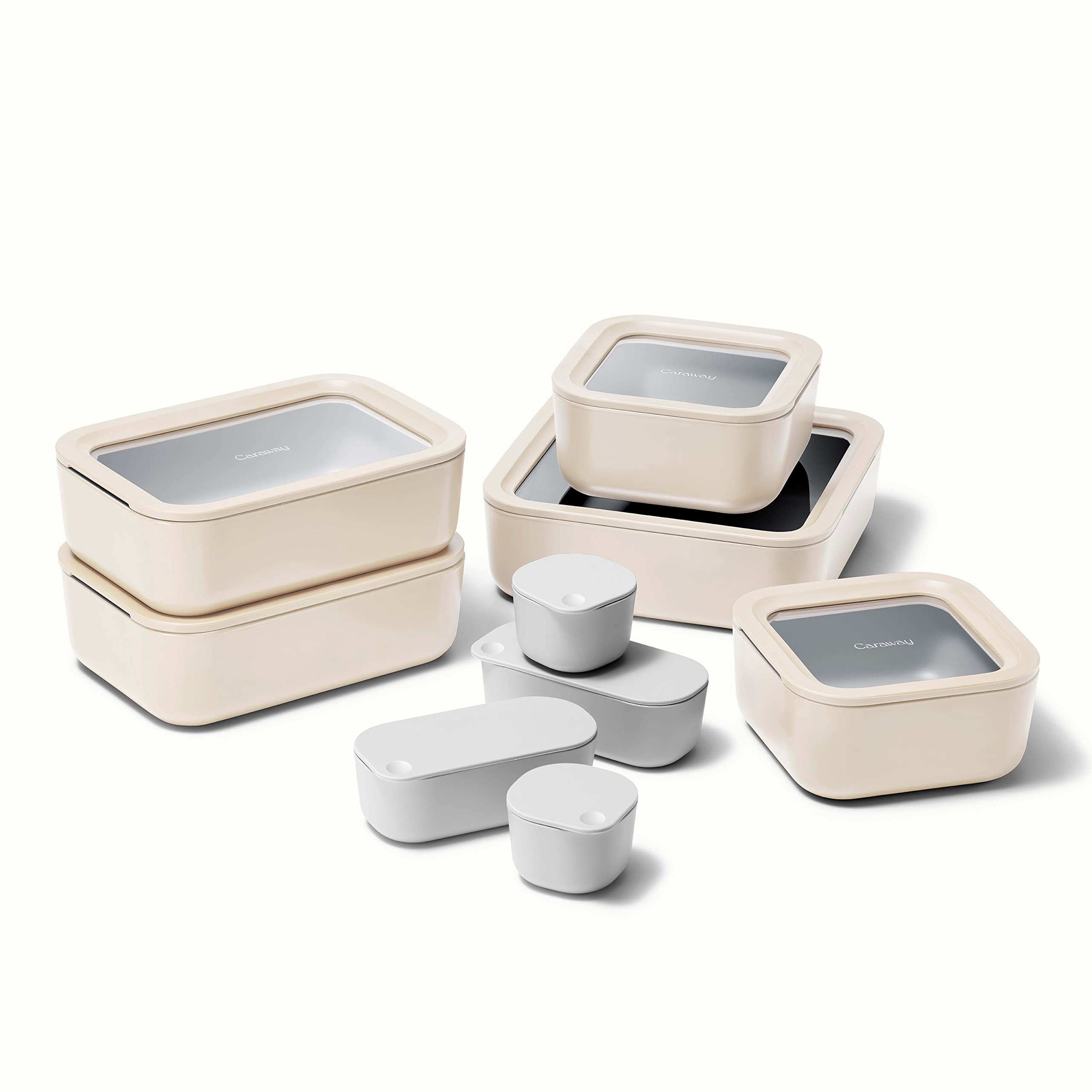 Caraway Glass Food Storage Set, 14 Pieces - Ceramic Coated Food Containers - Easy To Store, Non Toxic Lunch Box Containers With