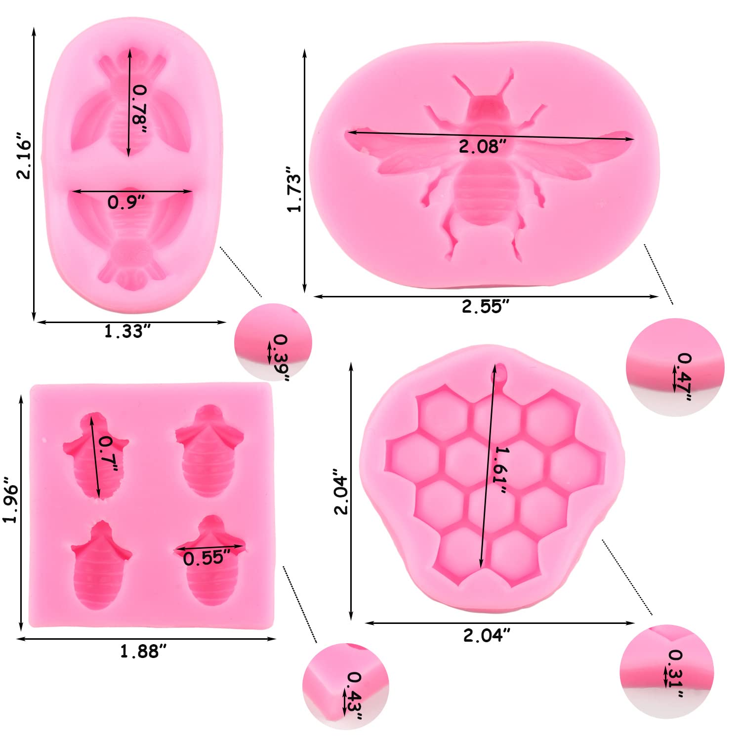 Zixiang Bumble Bee Silicone Mold Honeycomb Fondant Molds Bee Hive Chocolate Molds For Cupcake Cake Decorating Candy Polymer Clay
