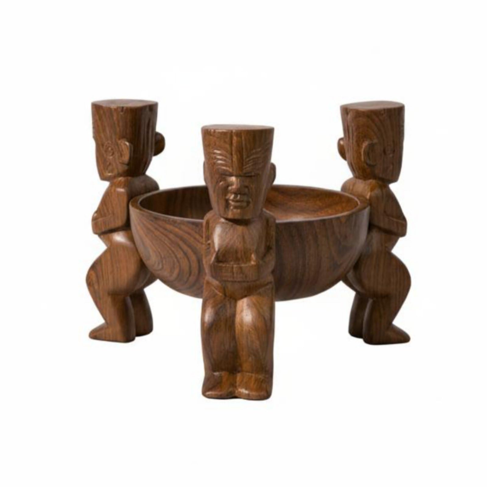 Snappsy African Figure Fruit Bowl Wood Finish Tabletop Dry Fruit Dish Wooden Figure Bowl Hand Carved Decorative Snack Dish EcoF