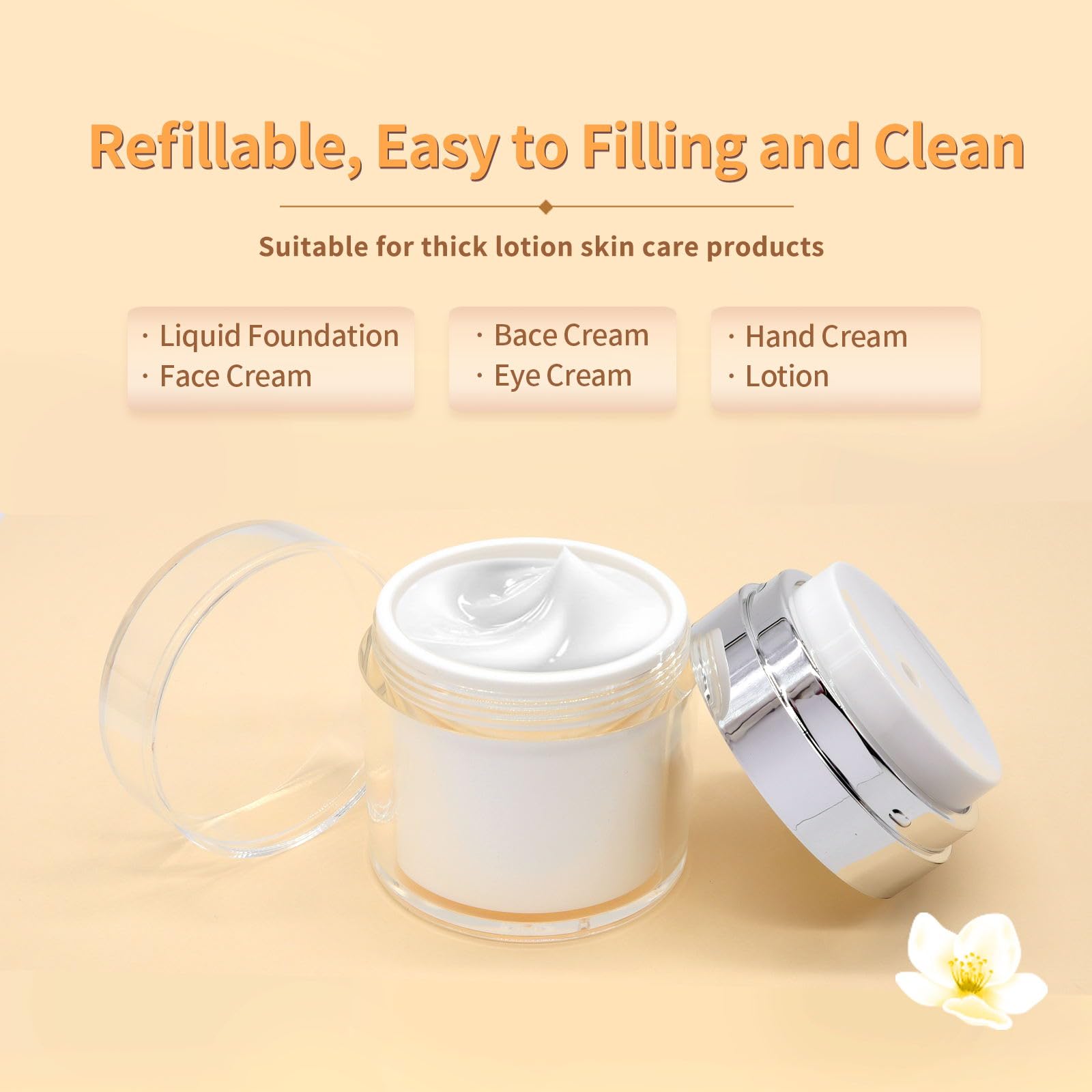 Generic Airless Pump Jars Set, 0.5Oz /1Oz /1.7Oz Empty Refillable Cosmetic Pump Jars Bottles Lotion Cream Dispenser Portable Tra