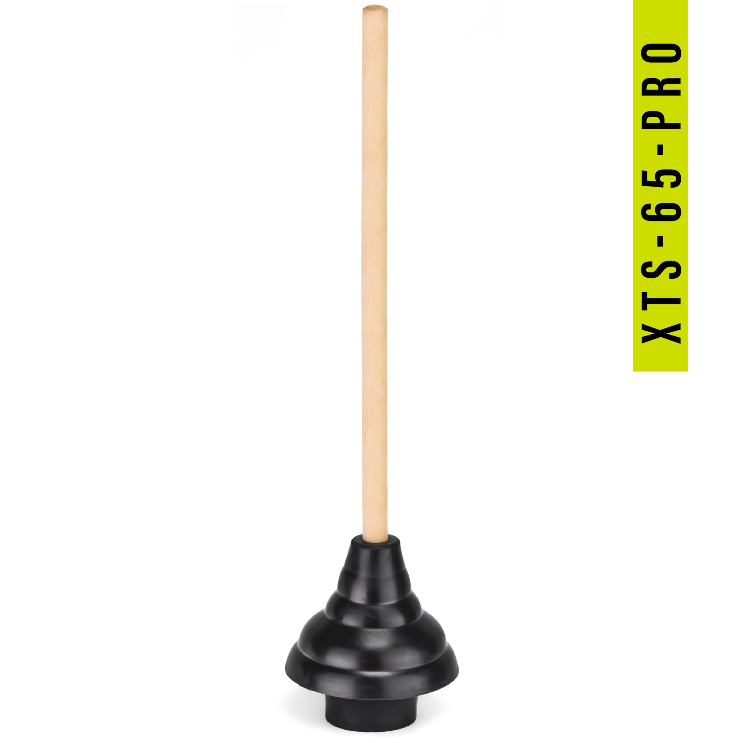Steadmax Xts-65-Pro Heavy Duty Toilet Plunger, Commercial Grade, Powerful Double Thrust Force Rubber Cup With Wood Handle, For C