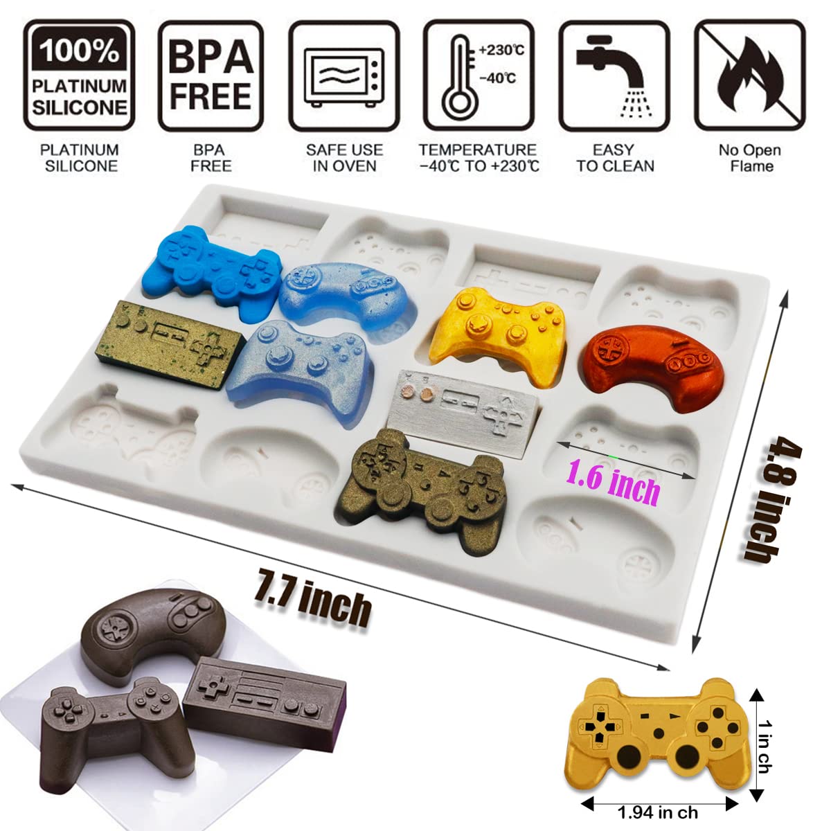 Sakolla Game Controller Silicone Molds, 16 Cavity Video Game Controller Molds For Chocolate, Candy, Cake Decoration, Cake Pops,