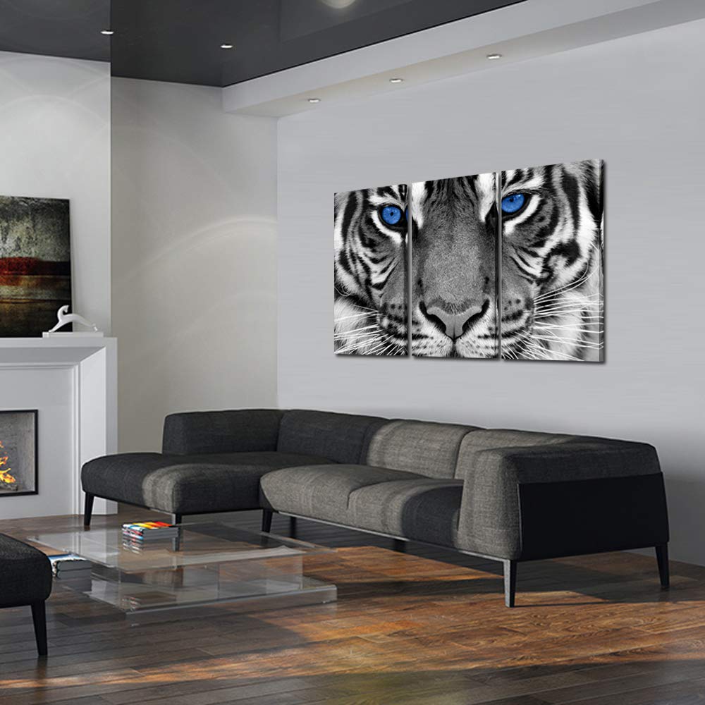 Kreative Arts Large 3 Pieces Canvas Prints Wall Art Blue Eyed Tiger Poster Printed On Canvas Animal Pictures Painting Giclee Art