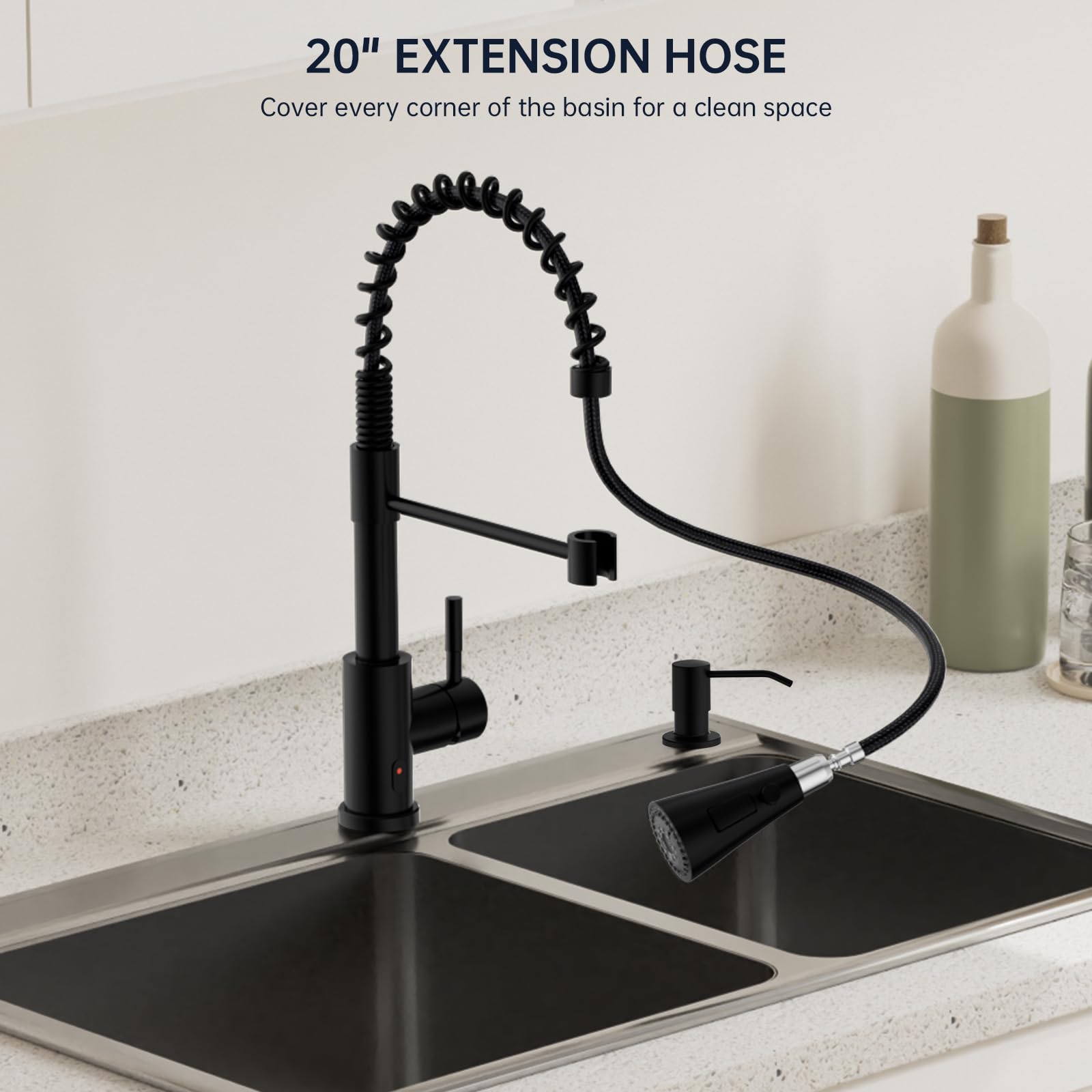 Dayone Matte Black Touchless Kitchen Sink Faucet With Pull Down Sprayer And Soap Dispenser, Stainless Steel Motion Sensor Touch