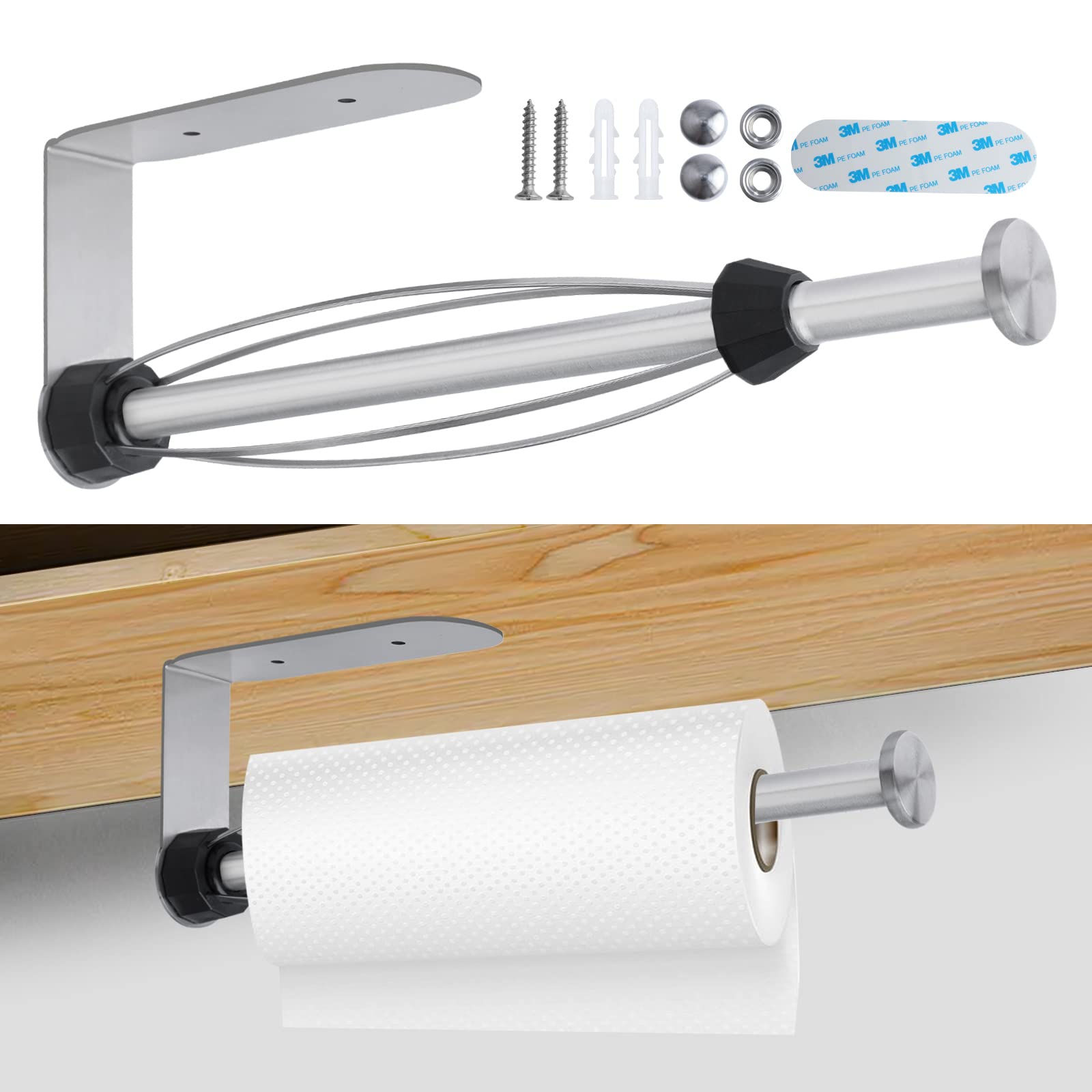 2 Pack Paper Towel Holder, Easy Tear With Damping Function, Single Hand Operable Wall Mount Paper Towel Holder, Self-Adhesive Or