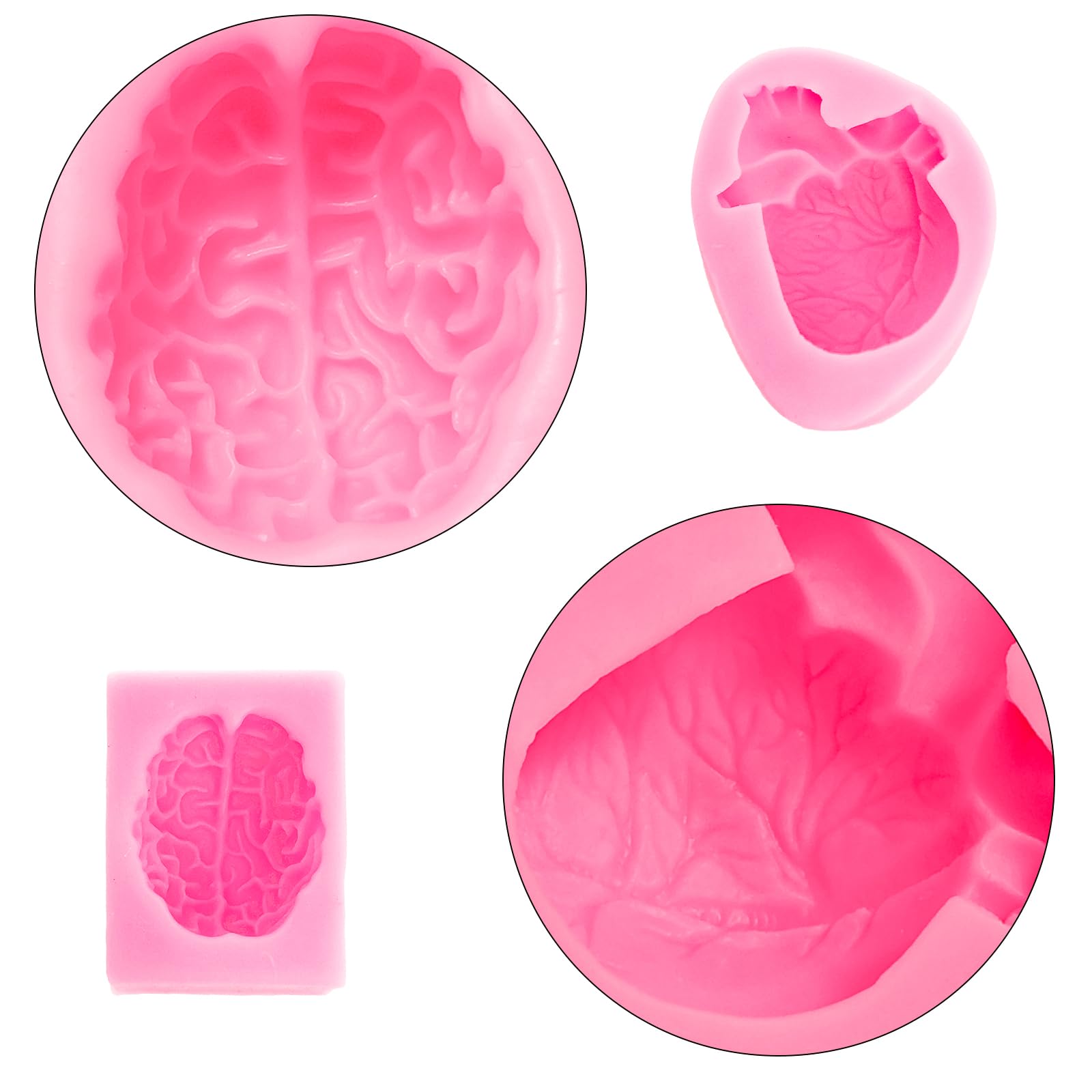 2 Pack Halloween Molds Silicone Creative Brain-Shaped Silicone Molds And Heart Mold Silicone For Chocolate Cake Decoration Desse