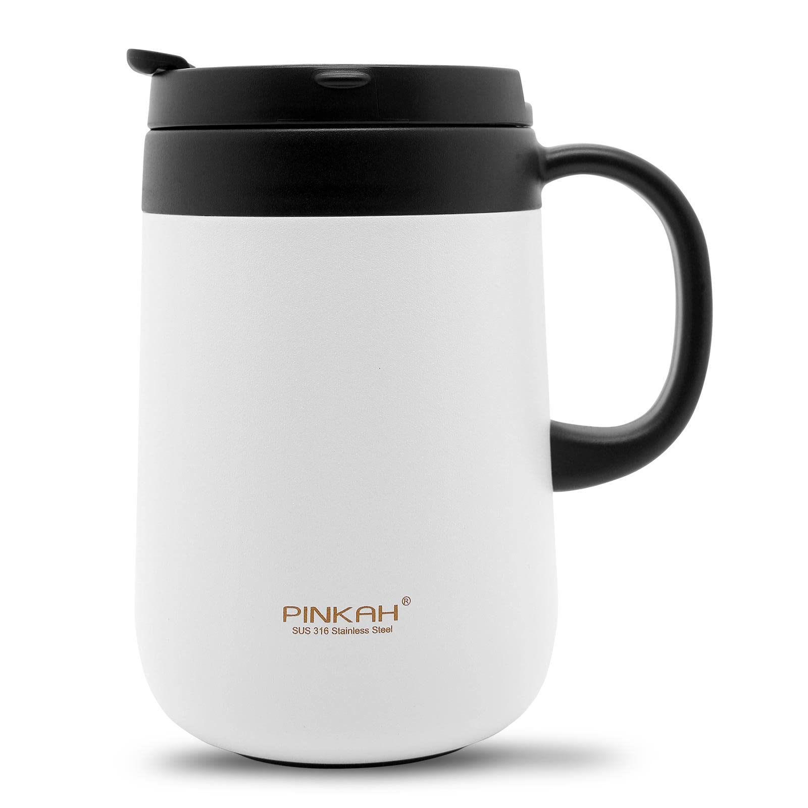 Pinkah 16Oz Coffee Mug Cup With Handle, Insulated Stainless Steel Coffee Cup With Lid, Hot And Cold Beverages, Double Walled Vac