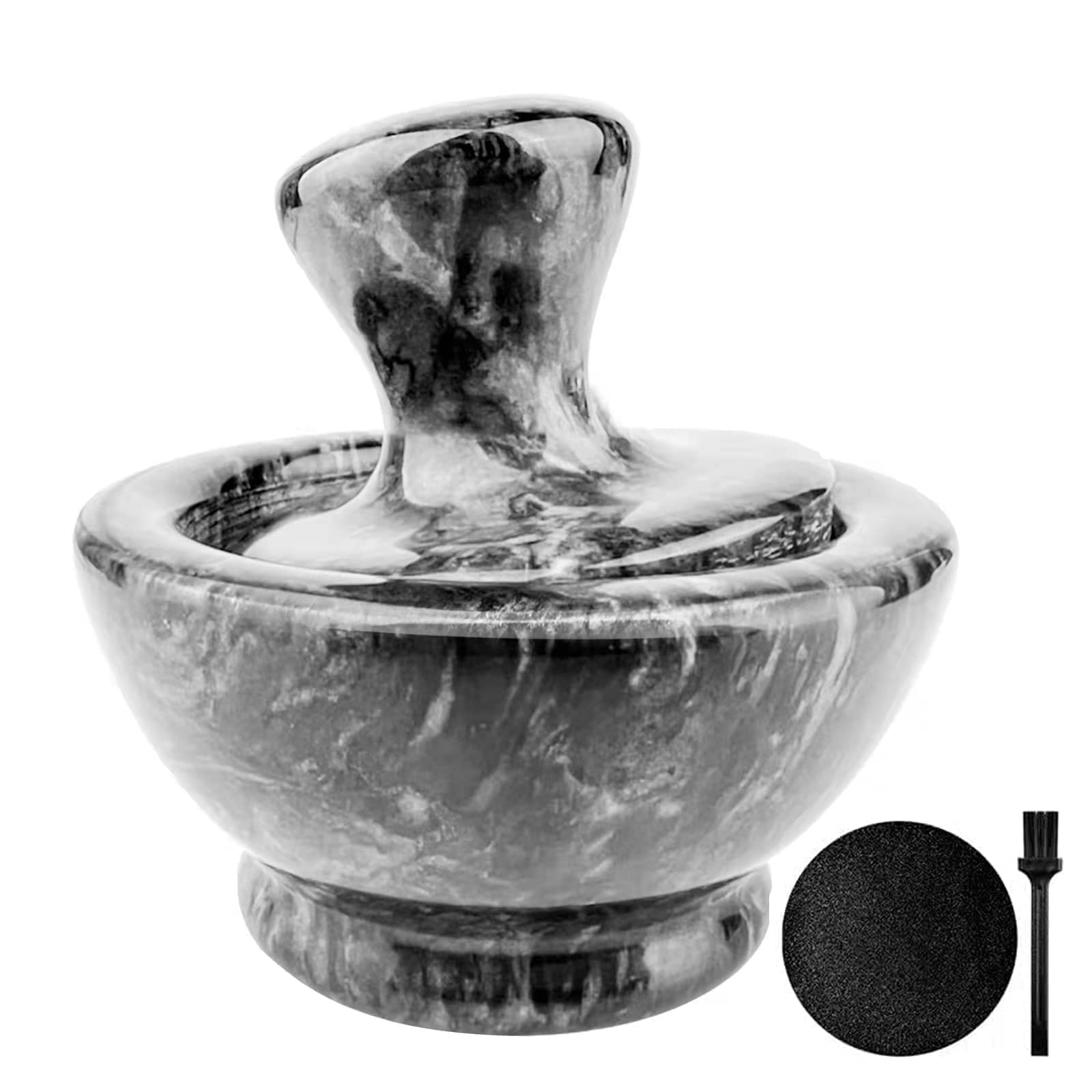Mortar And Pestle Set, Marble Mortar And Mushroom Pestle,4 Inch,1/2 Cup,Stone Grinder With Brush Placemat For Pills Herbs Spices