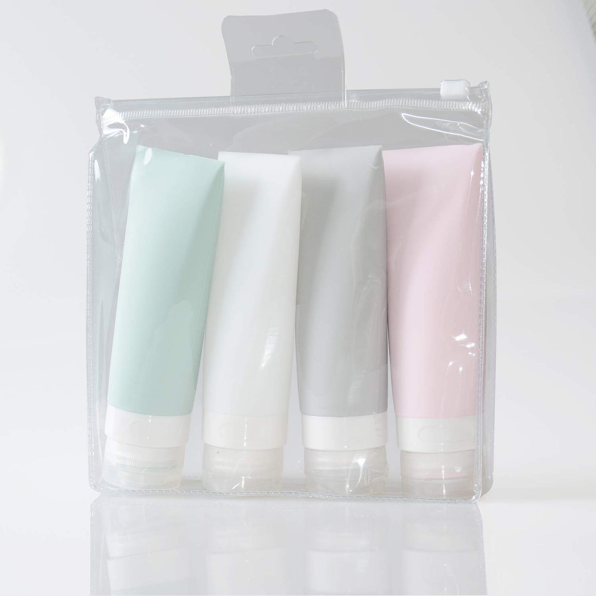 Wildwave Travel Size Containers,Set Of 4, 2.7 Oz Leakproof Silicone Bottles Cosmetic Toiletries Accessories Set For Shampoo Loti