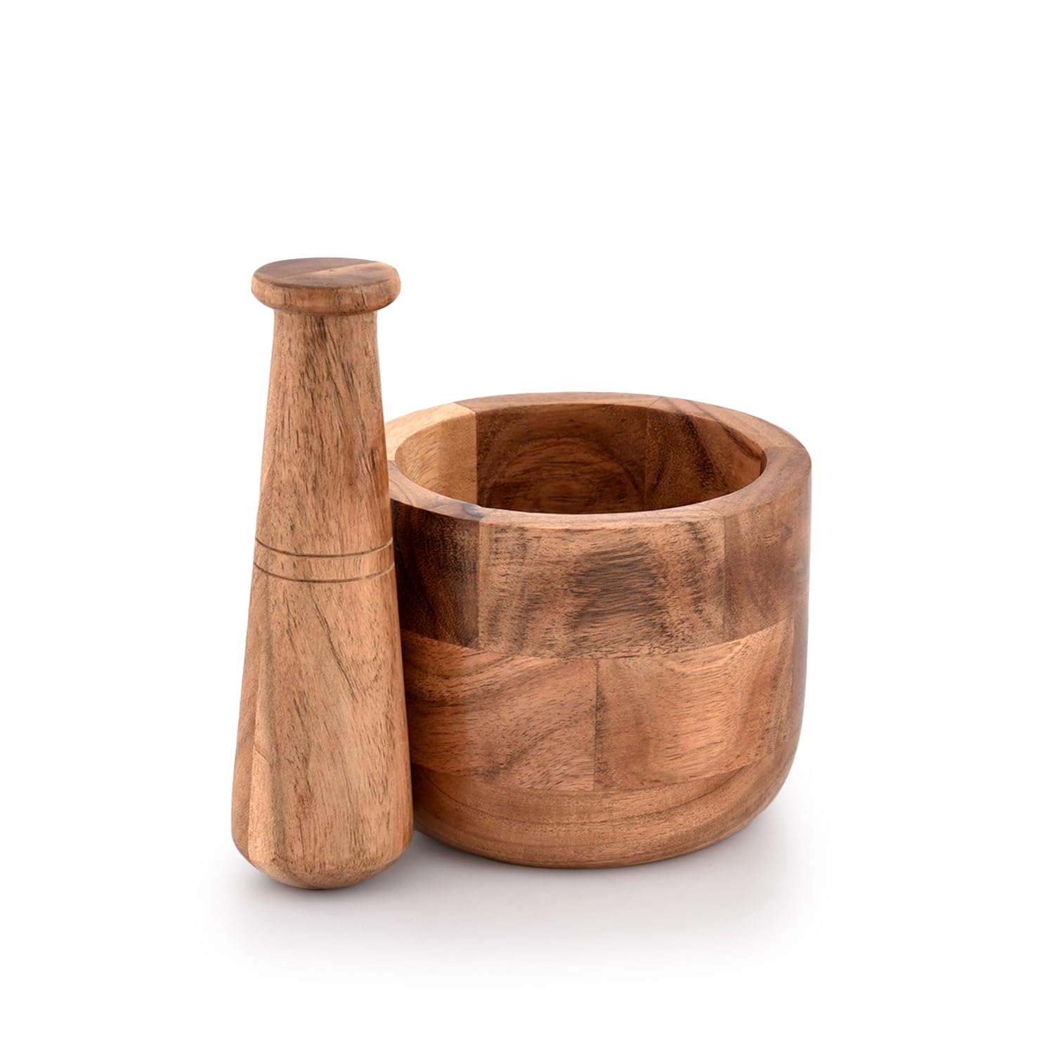 Samhita Handmade Acacia Wood Mortar And Pestle Perfect For Grinder For Herbs, Garlic, Walnut Spices & Kitchen Essentials Usage