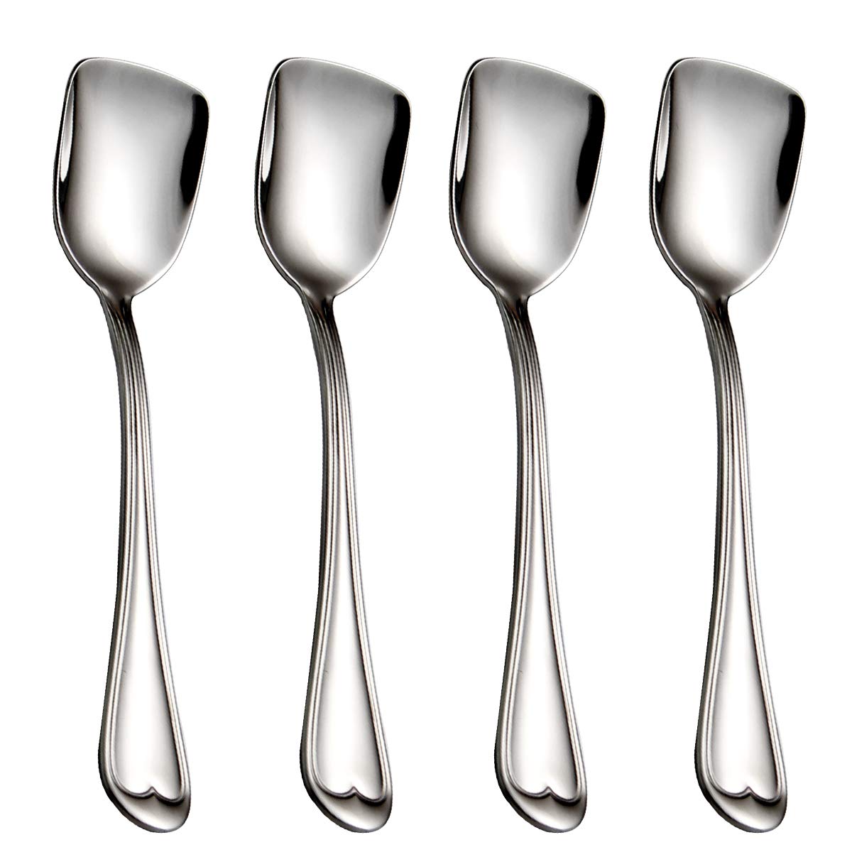 Dessert Spoons, Square Head Spoons, 18/10 Stainless Steel Spoon Set Of 4,Ice Cream Spoons, Stirring Spoon For Tea, Dessert, Suga