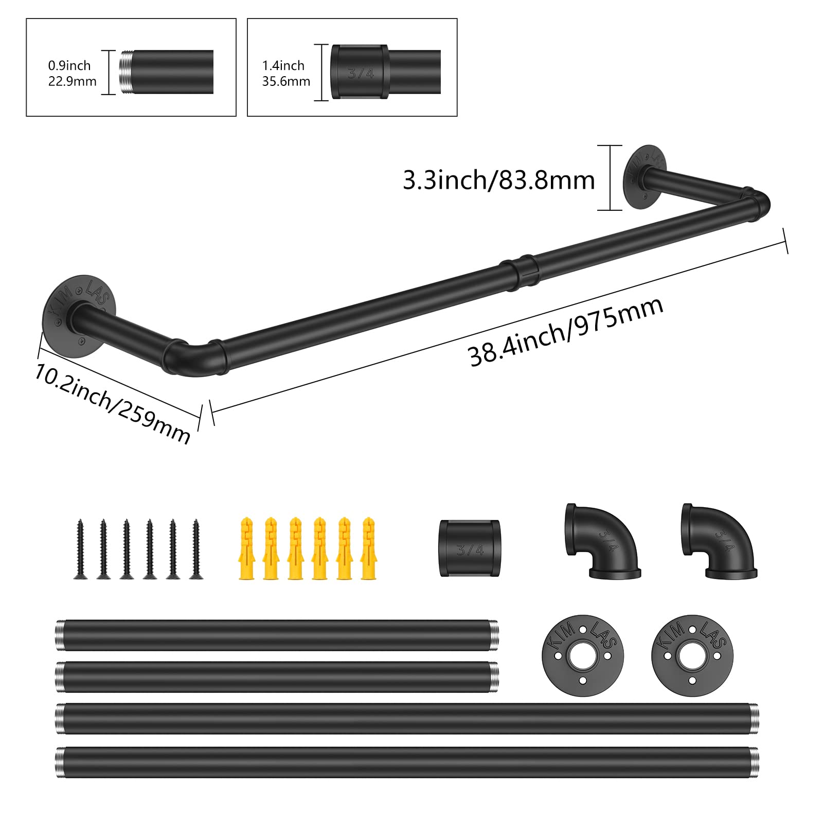 Elibbren 4 Pack Clothing Rack Wall Mount  Industrial Pipe Clothing Rack 38.4IN  Hanging Clothes Rack Heavy Duty Iron Garment Rack Bar for Closet Laundry Room  Multi Purpose Hanging Rod Black