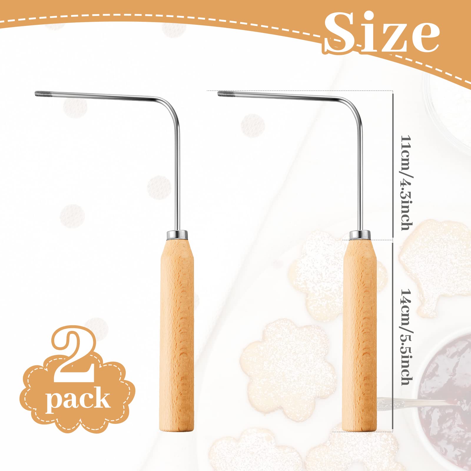 2 Pieces Rosette Iron Single Handle Rosette Cookie Iron Wooden Handle Easy Rosette Maker Tool Aluminum Alloy Pastry Iron Bunelos