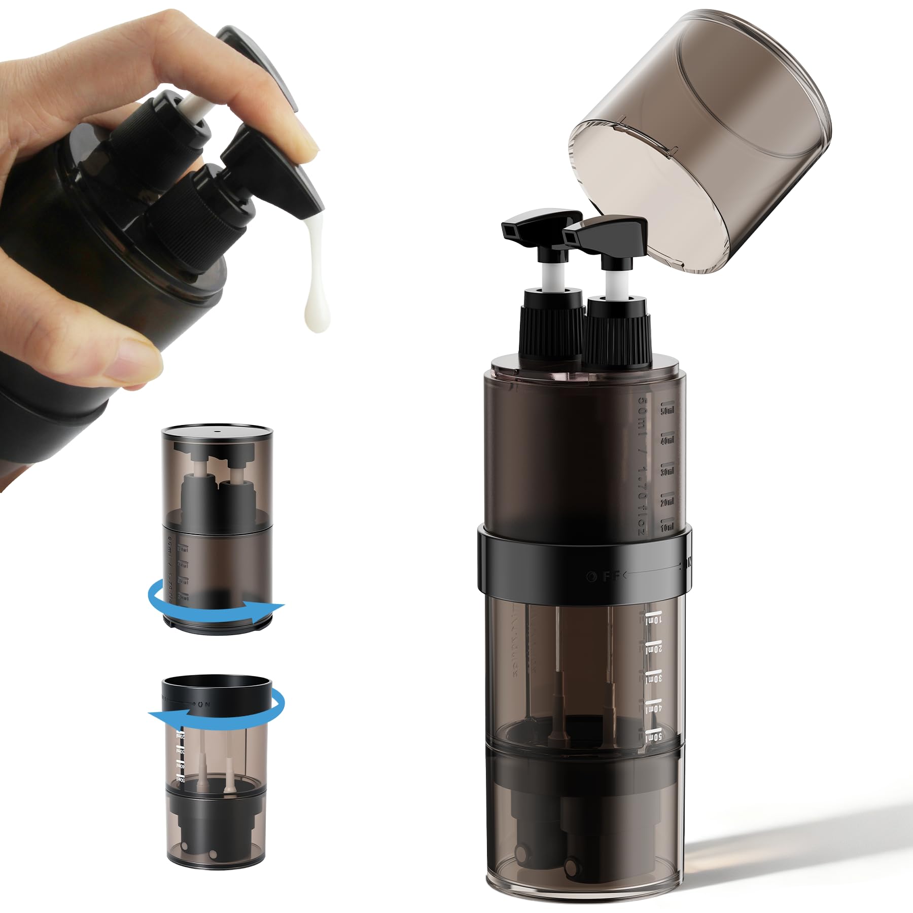Chuya Travel Bottles for Toiletries 2 IN 1 Detachable,3.4 oz Spray Bottle for Hair &Face,3.4 oz Pump Bottle Dispenser for Shampo