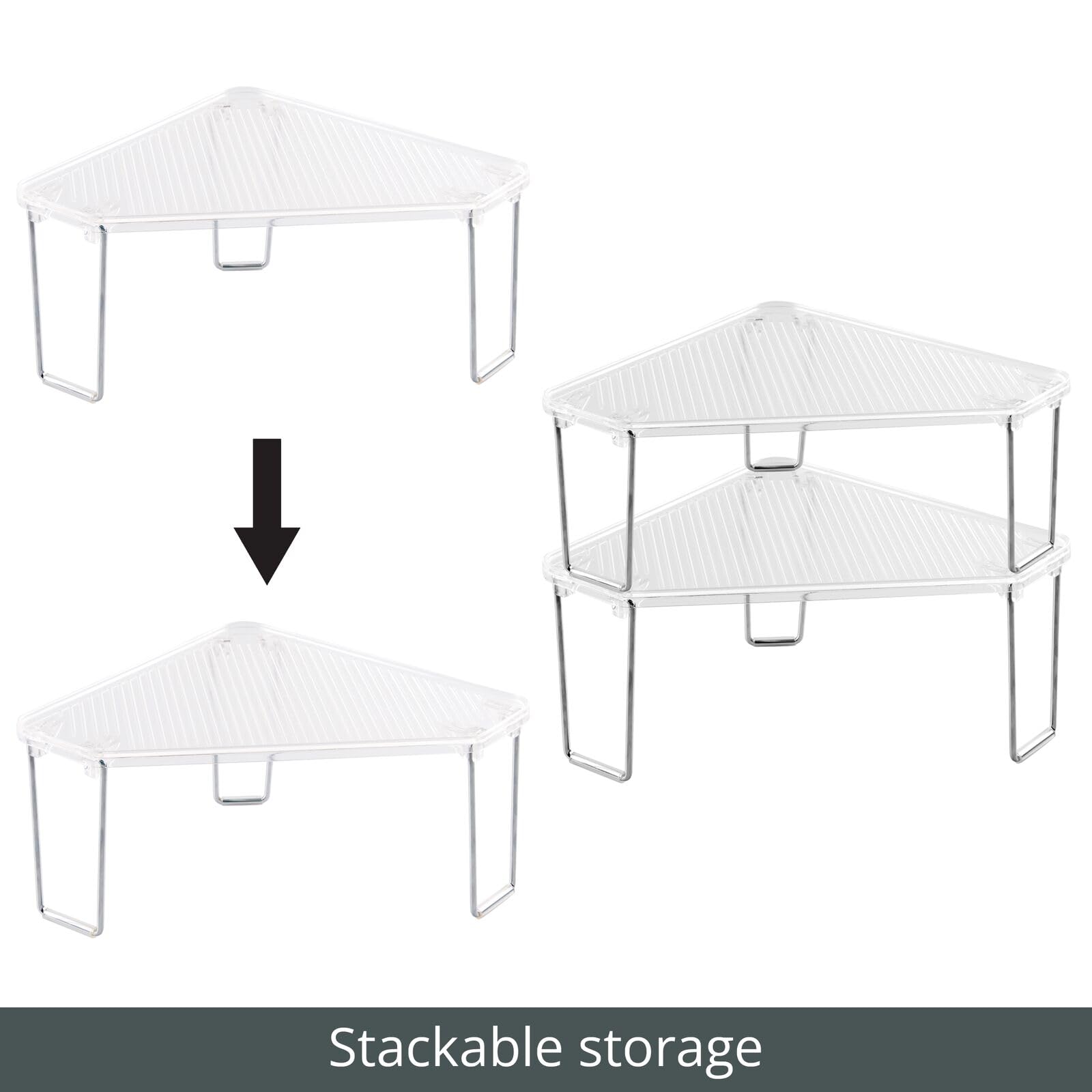 mDesign Plastic/Steel Corner Stackable Rack  Storage Organizer Shelf for Bathroom  Vanity  Countertop  Sink  Cabinet  Holds Makeup  Shower Accessories  Ligne Collection - 2 Pack - Clear