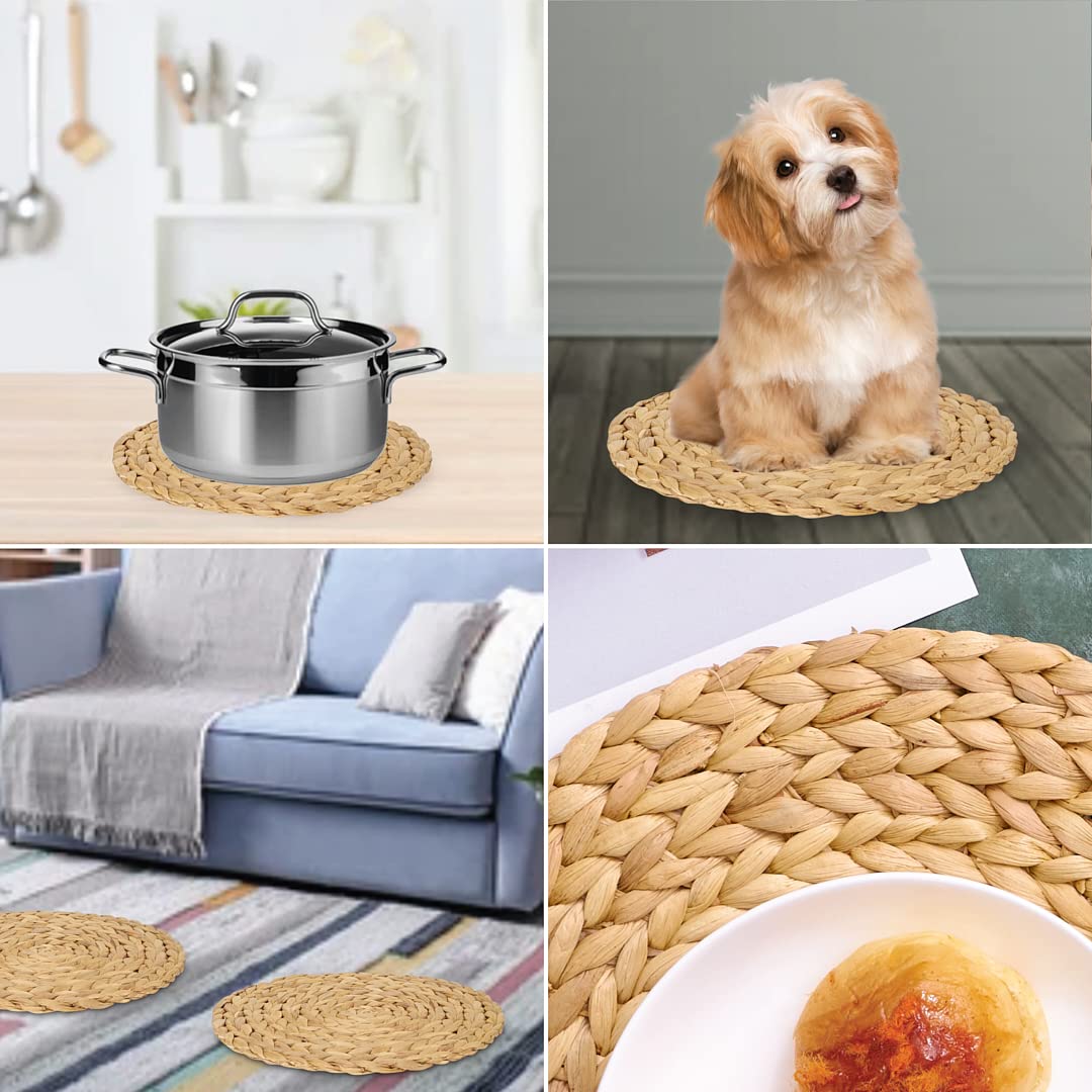 (4 Sizes: 12''-13''-14''-15'') BARIEN Woven Placemats Round Set of 6  Natural Water Hyacinth Weave Placemat for Dining Table  Large Handmade Woven Placemats Heat Resistant Non-Slip (13'' - Set of 6)
